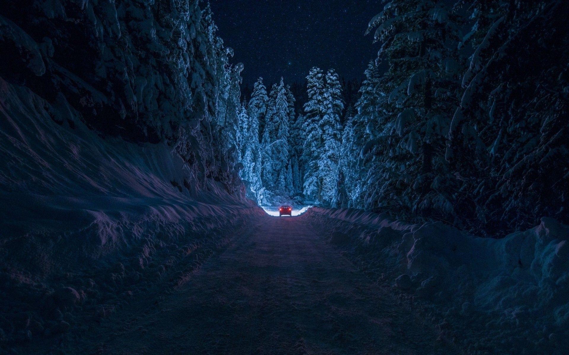 car, Snow, Night Wallpaper HD / Desktop and Mobile Background