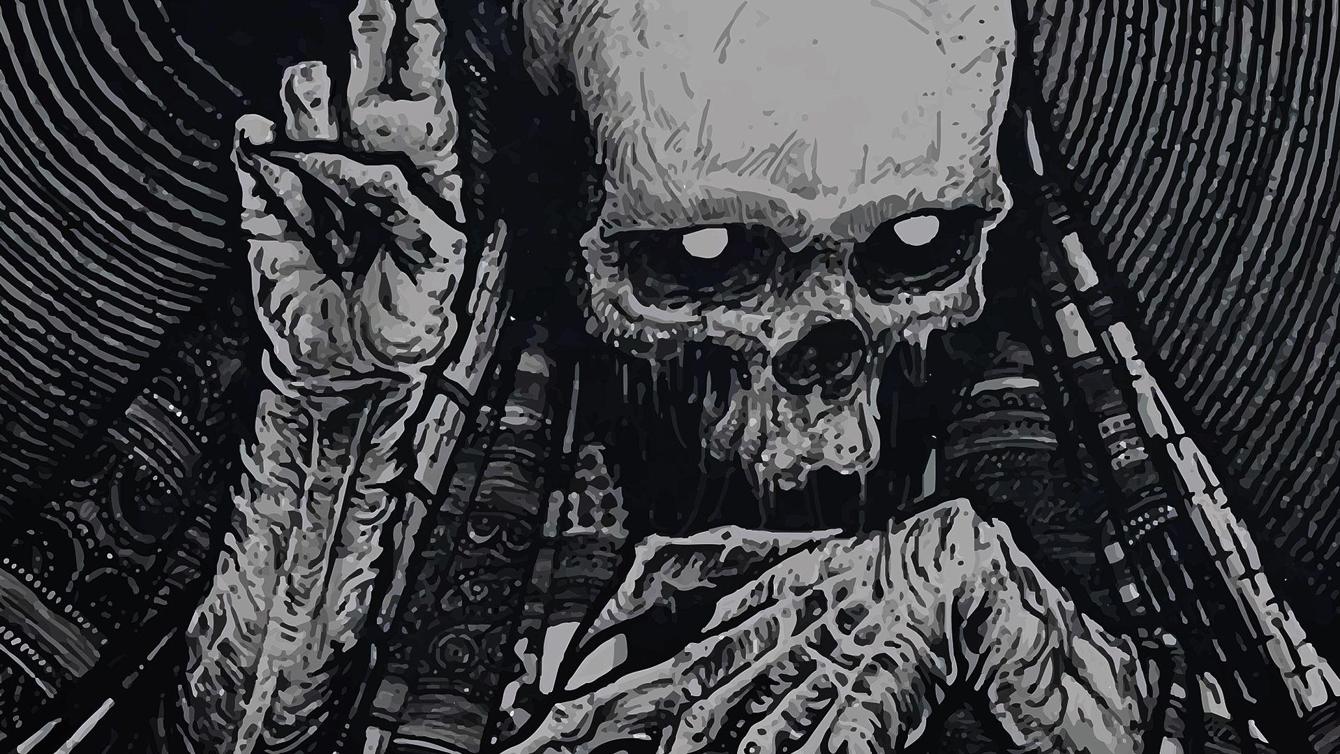 Dark fantast skeleton skull occult horror creepy spooky scary halloween wallpaperx1080
