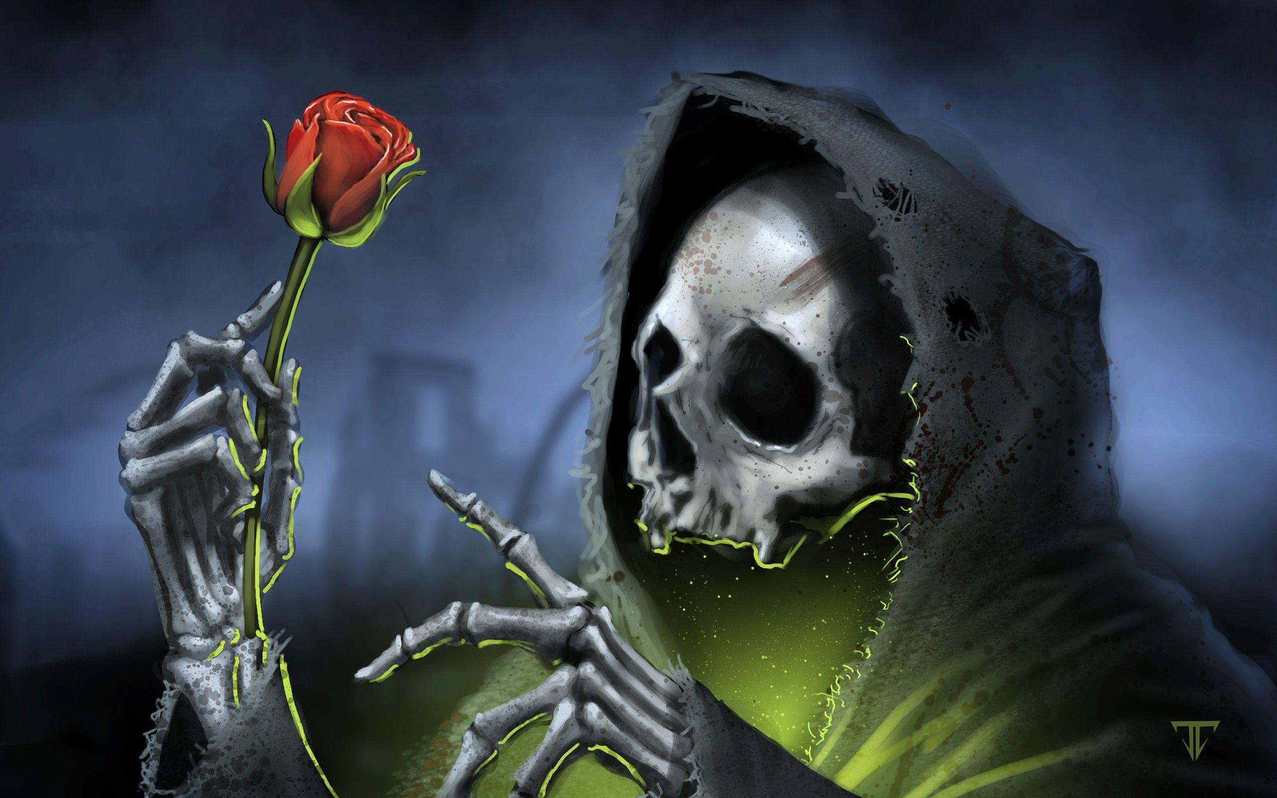 Dark gothic skull skulls reaper grim roses rose death skeleton