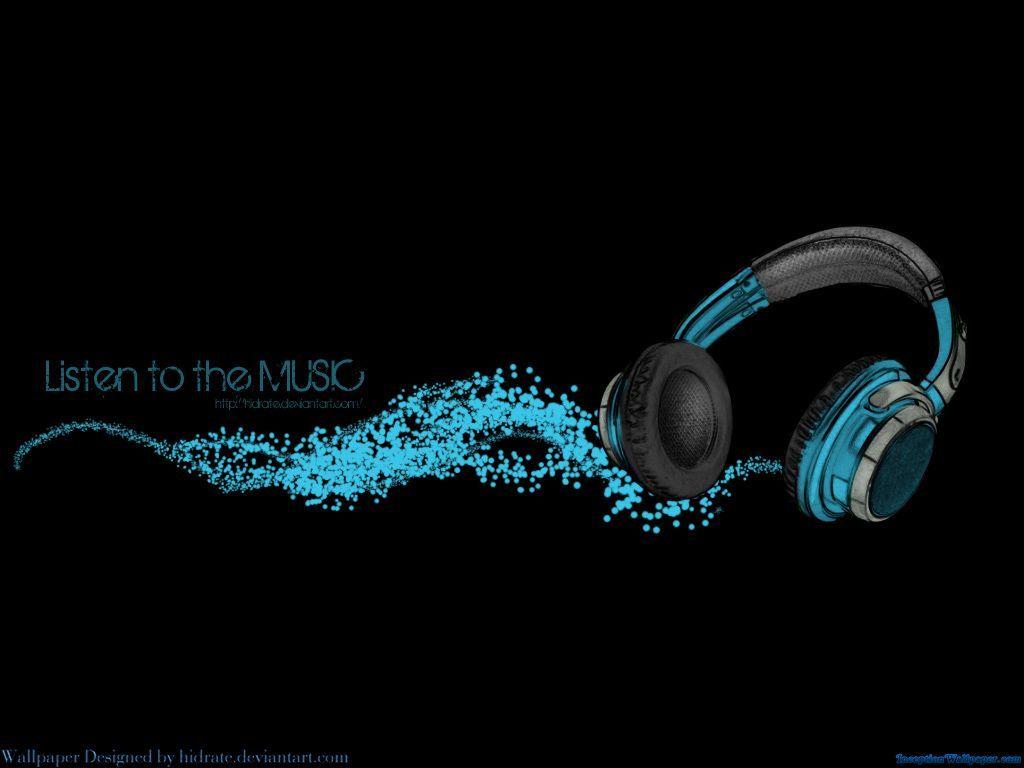 Blue Music Headphone Black Wallpaper For HD Desktop