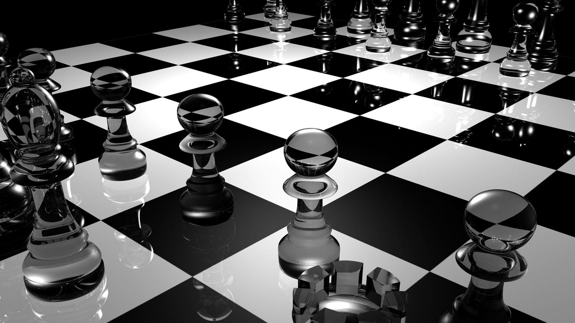Chess 3D Black And White HD Wallpaper