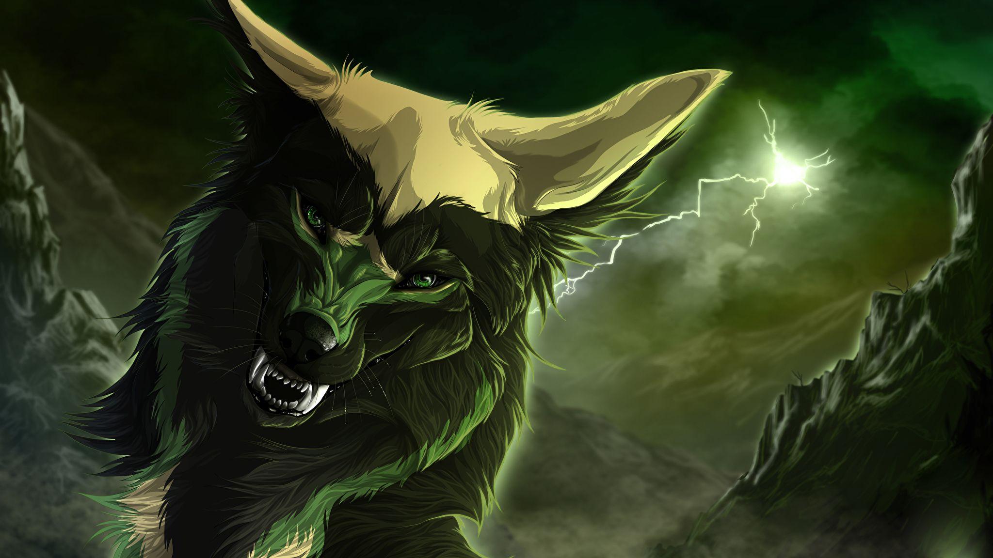 Wallpaper Wolf's Rain Wolves Lightning Anime Roar Night 2048x1152