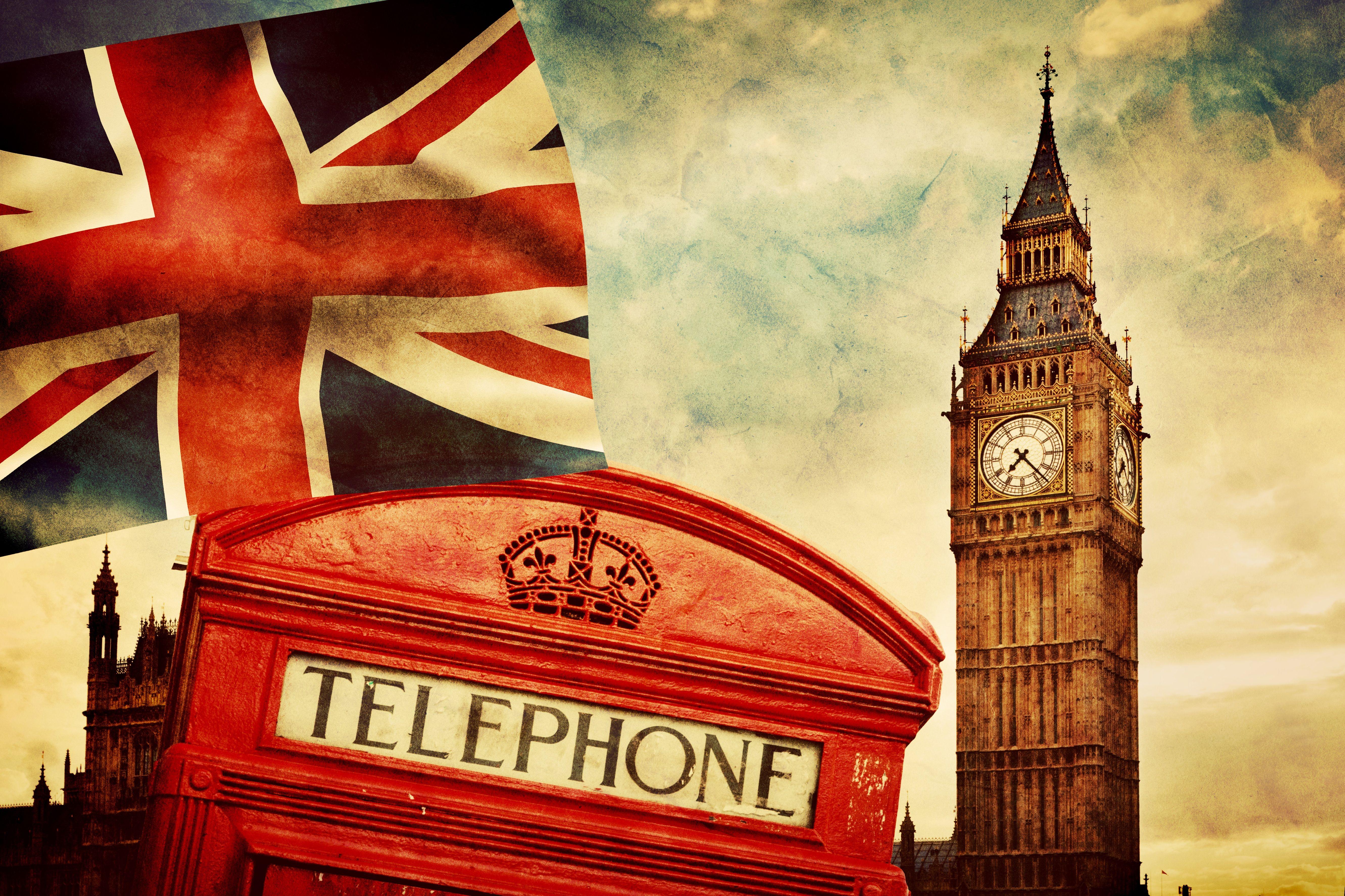 England, London, telephone, vintage, british flag, Big Ben