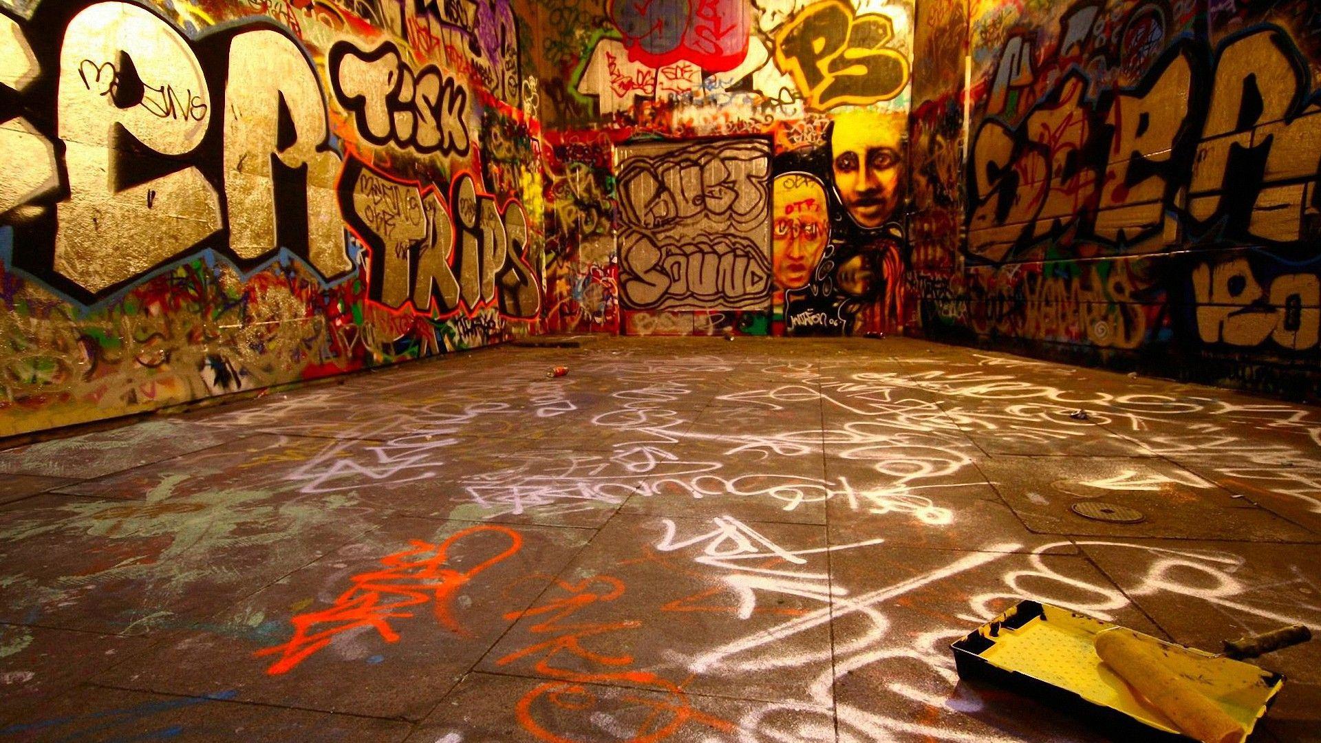 Free 1920x1080 Beautiful Abstract Colorful Room Graffiti Wallpaper