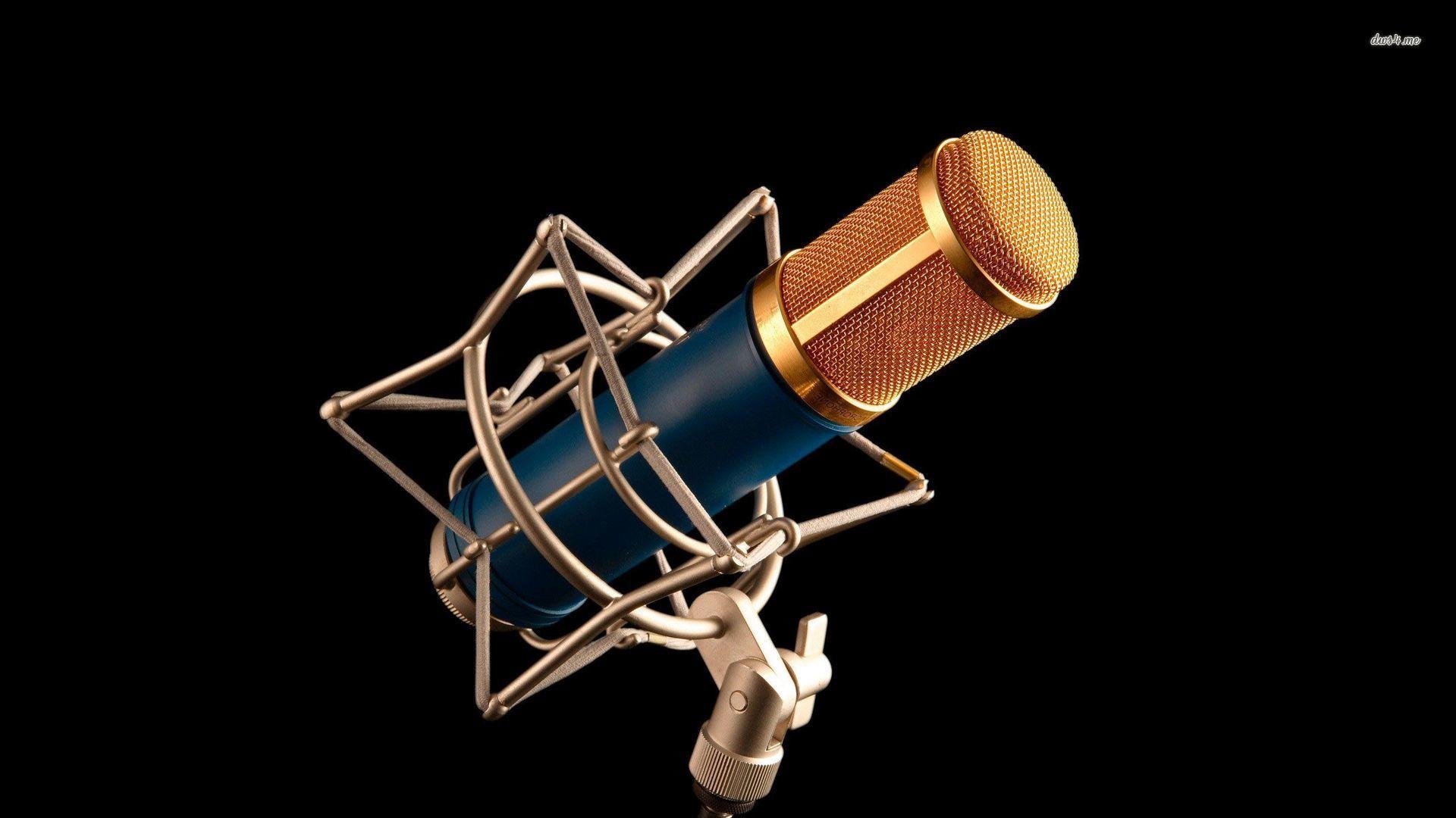golden studio microphone 1920x1080 music wallpaper