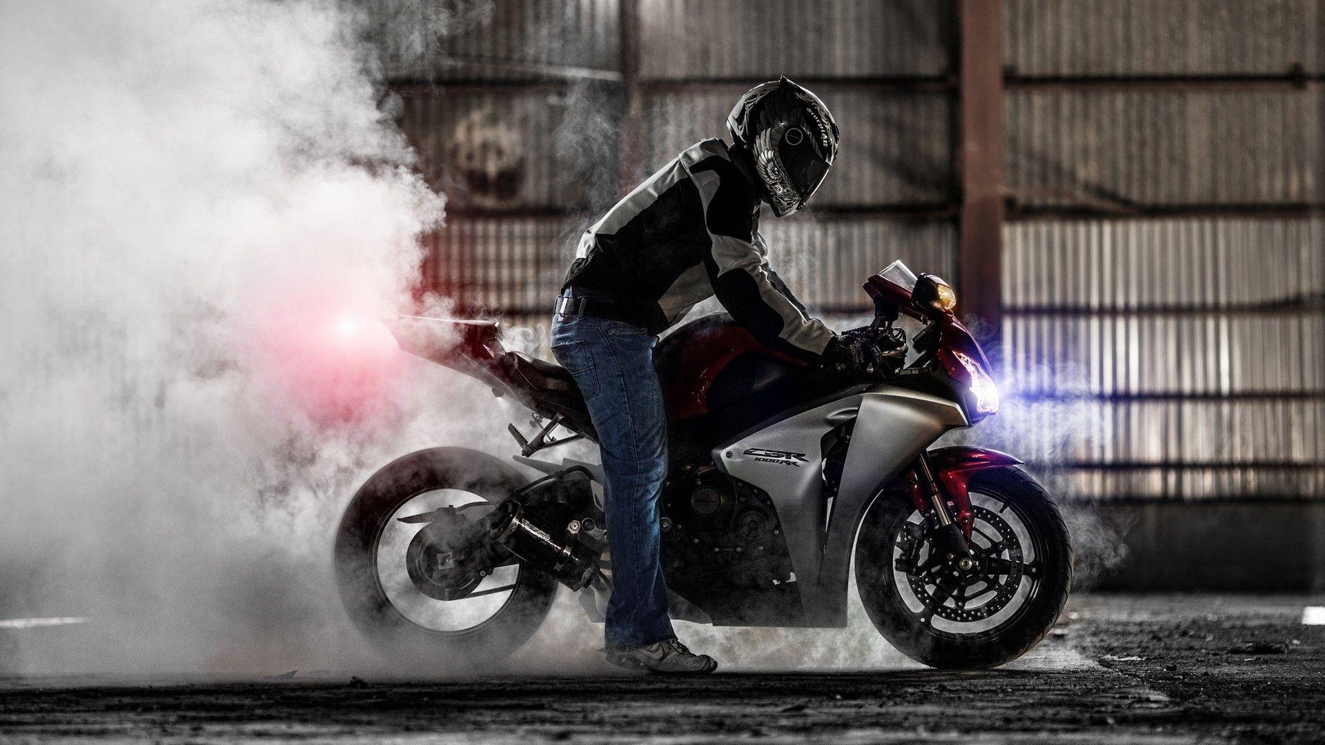 night, rider, motorbikes, burnout, Honda CBR1000RR, headlights