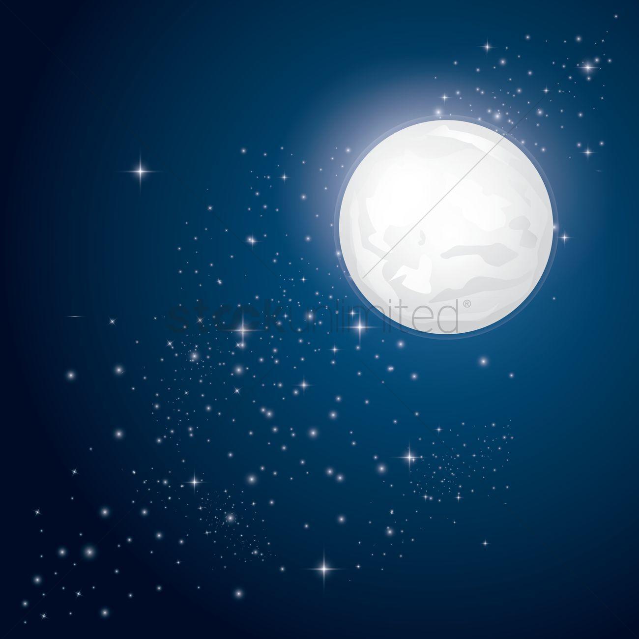 Full moon and stars background Vector Image