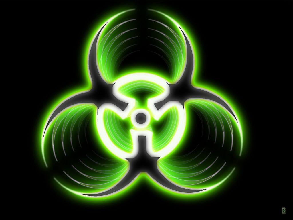 Biohazard Green Symbol Logo. Neon Wallpaper, Neon Background, Neon
