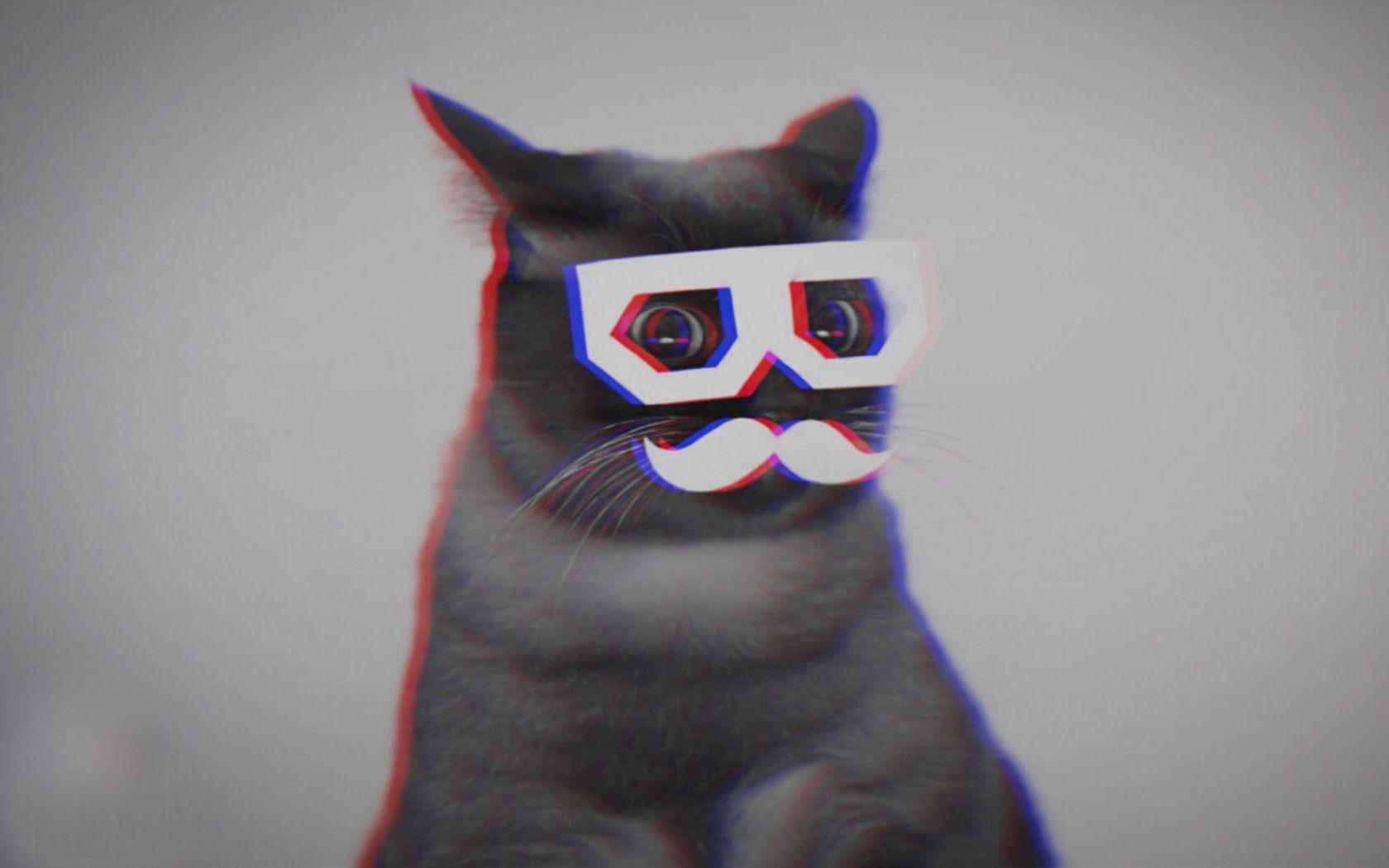 cat, Moustache, Anaglyph 3D, Skifcha Wallpaper HD / Desktop