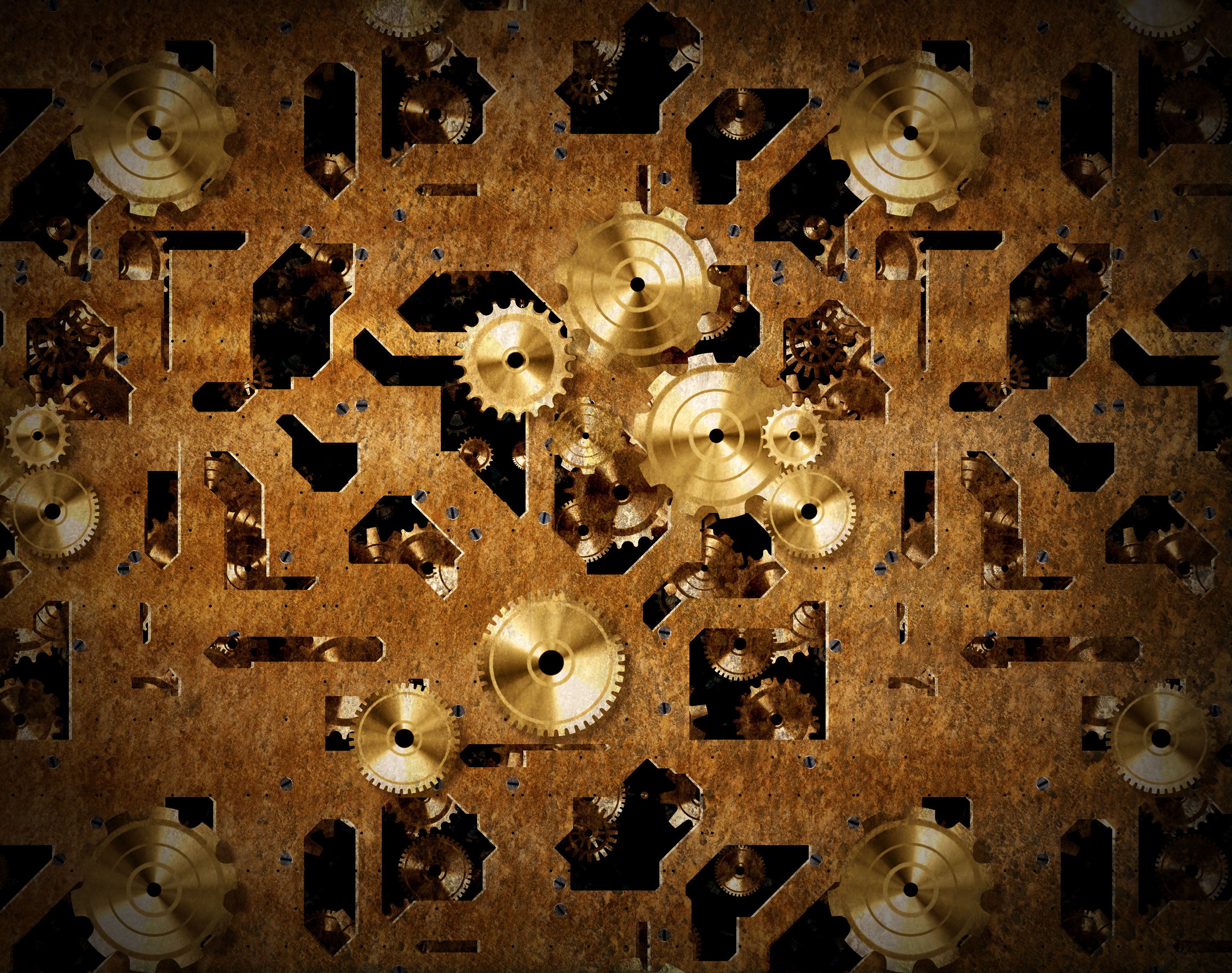 Two Steam Punk Styled Cogs And Gears Brass Metal Background