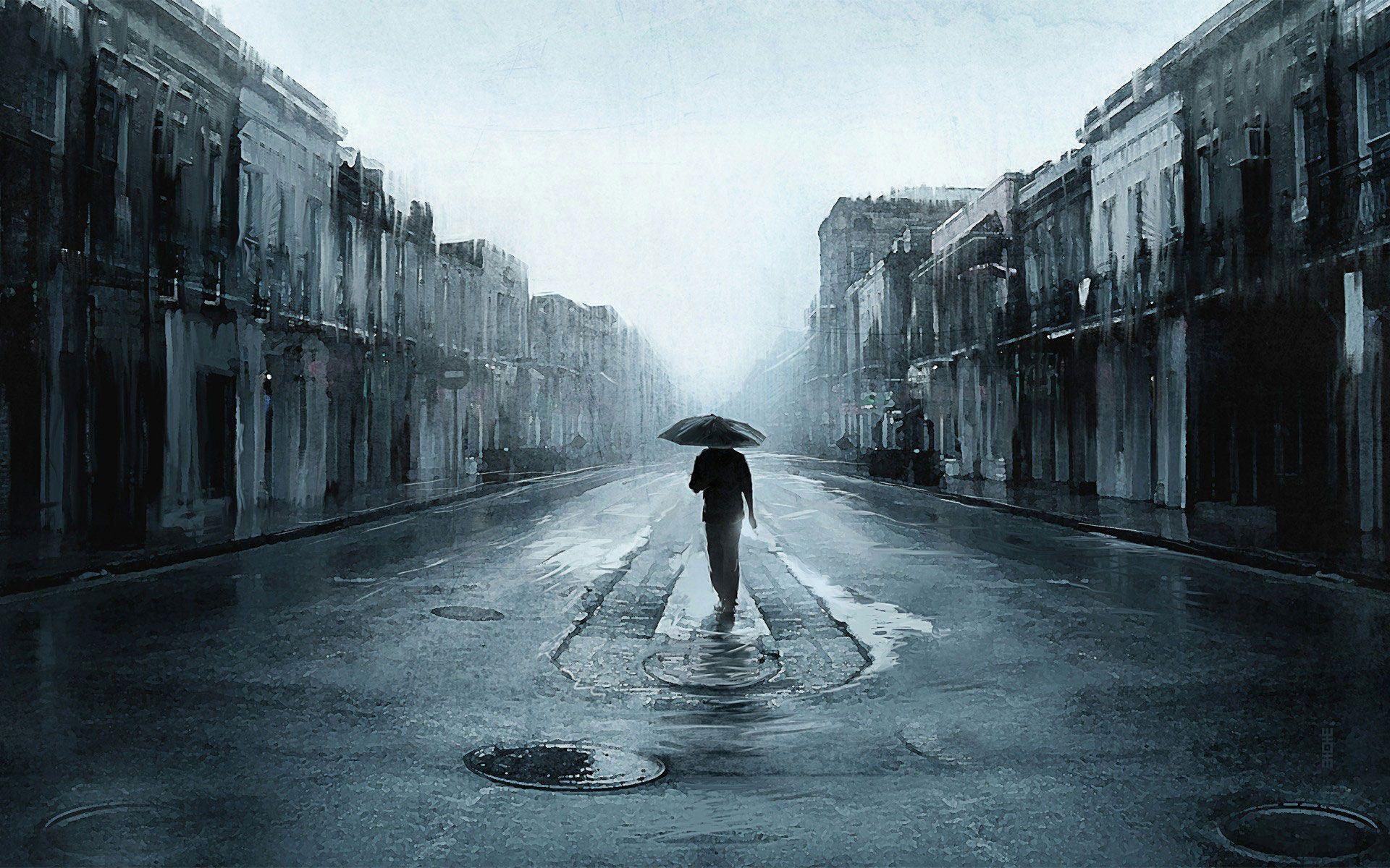 Alone Boy In Rain Sketch Heart Touching Sad Boy Wallpaper. Alone