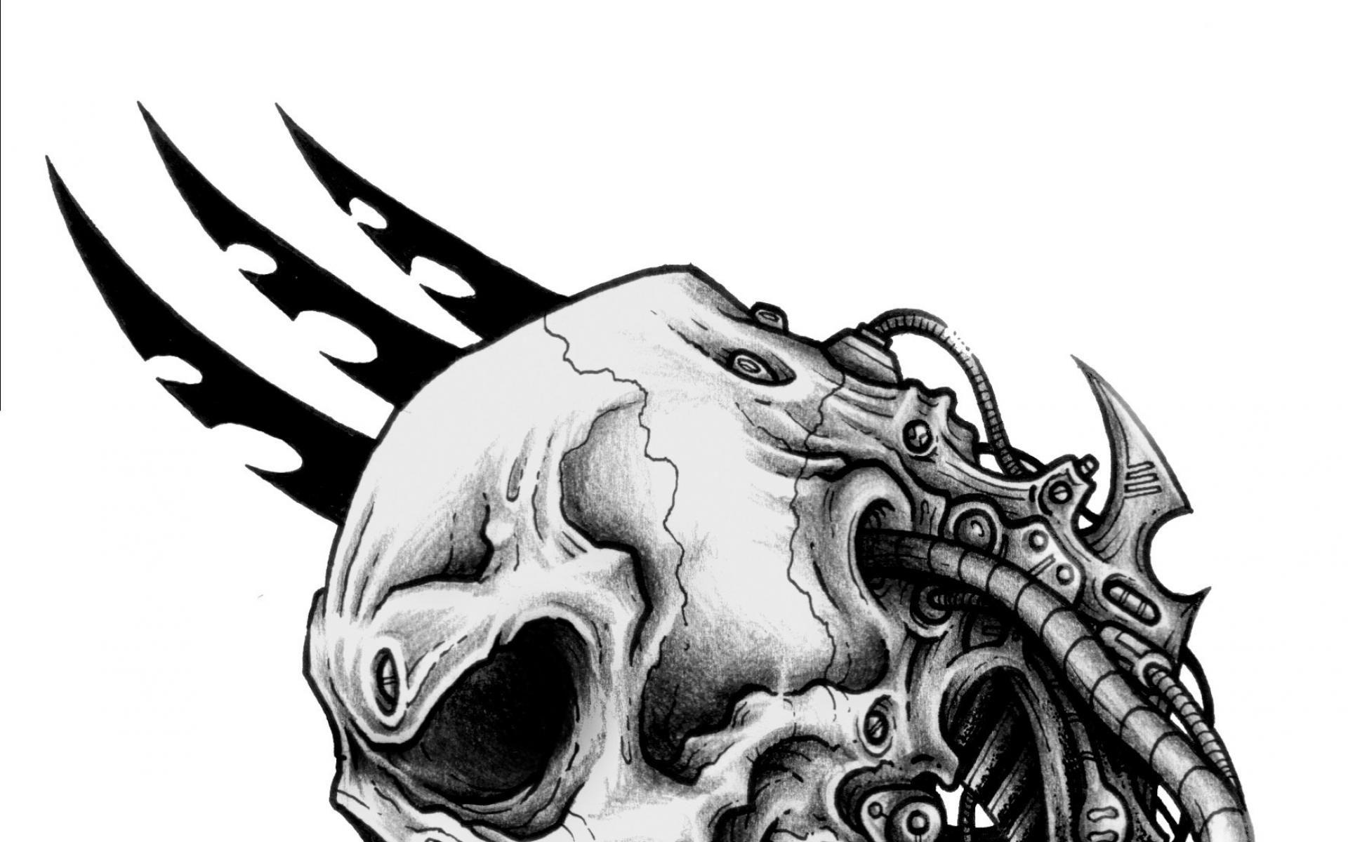 Skulls steampunk artwork drawings cybernetic wallpaper