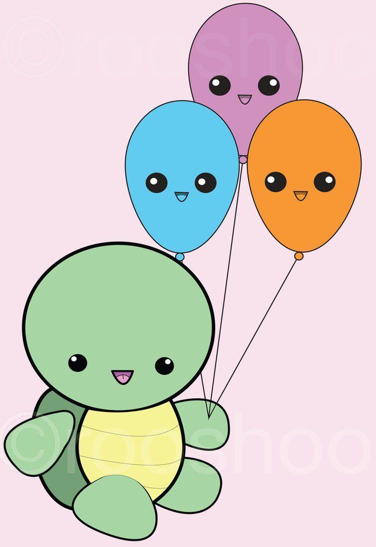 Kawaii Turtle with Balloons