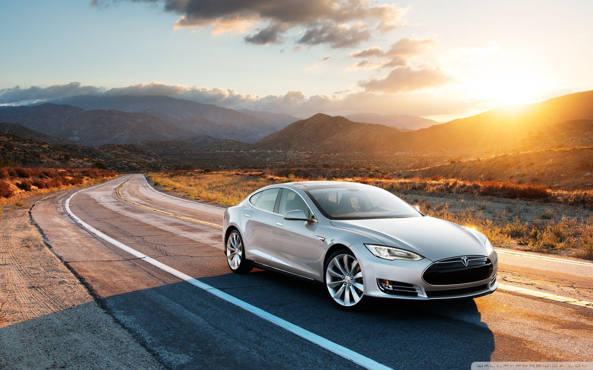 Tesla Model S in Silver, Desert Road ❤ 4K HD Desktop Wallpaper