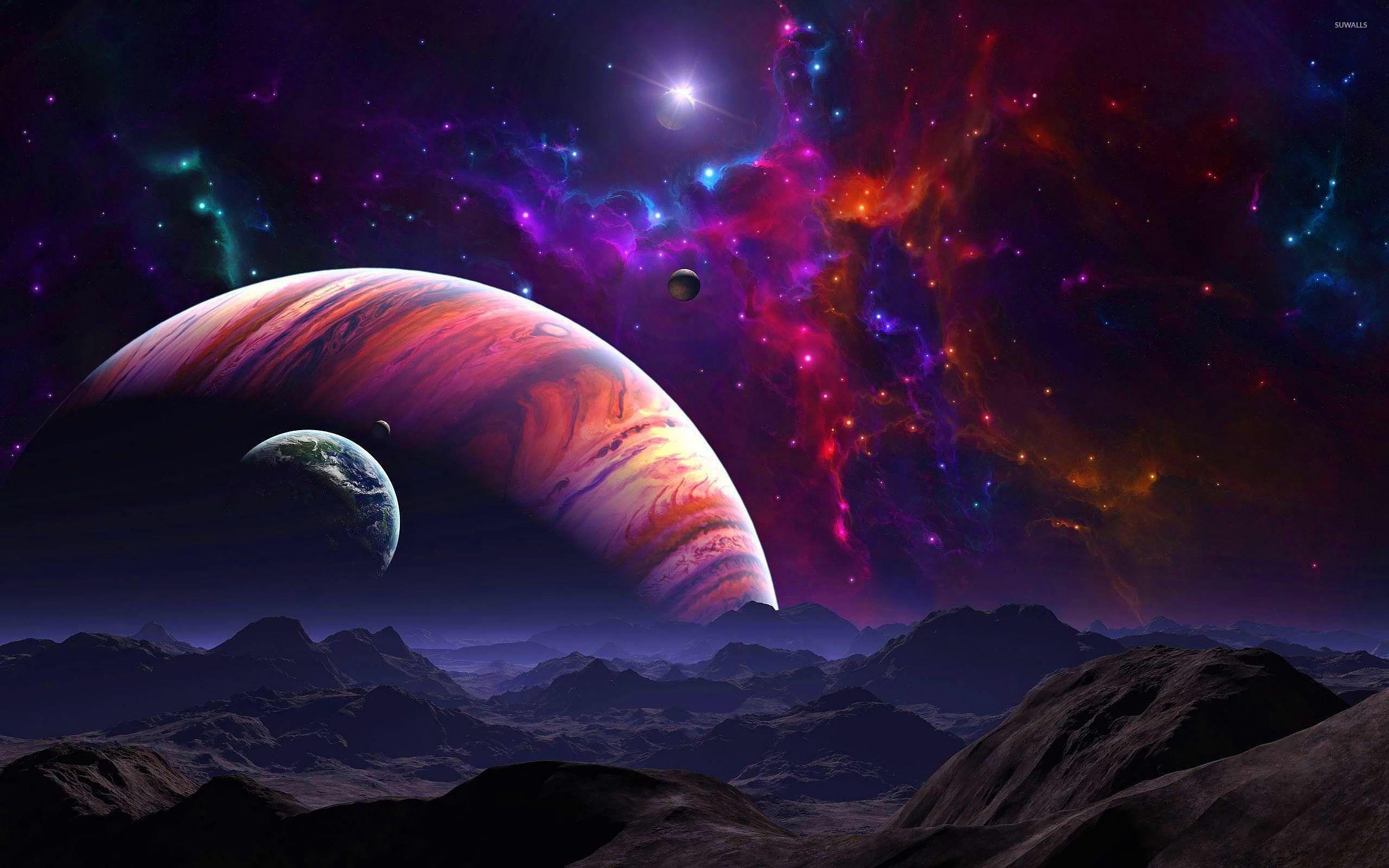 Purple space above the mountains wallpaper wallpaper