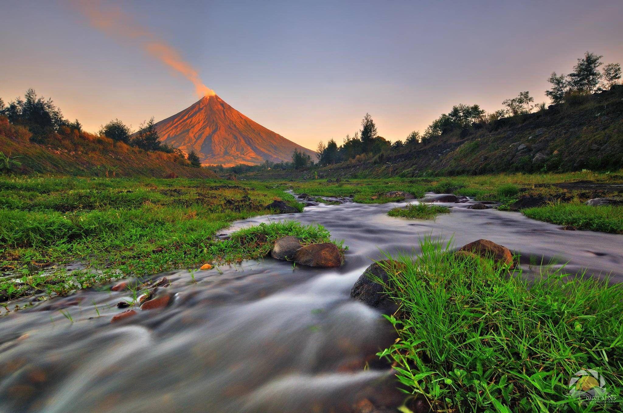 Mountains: Mayon Volcano Cool River Fun Nature Mountain Dual