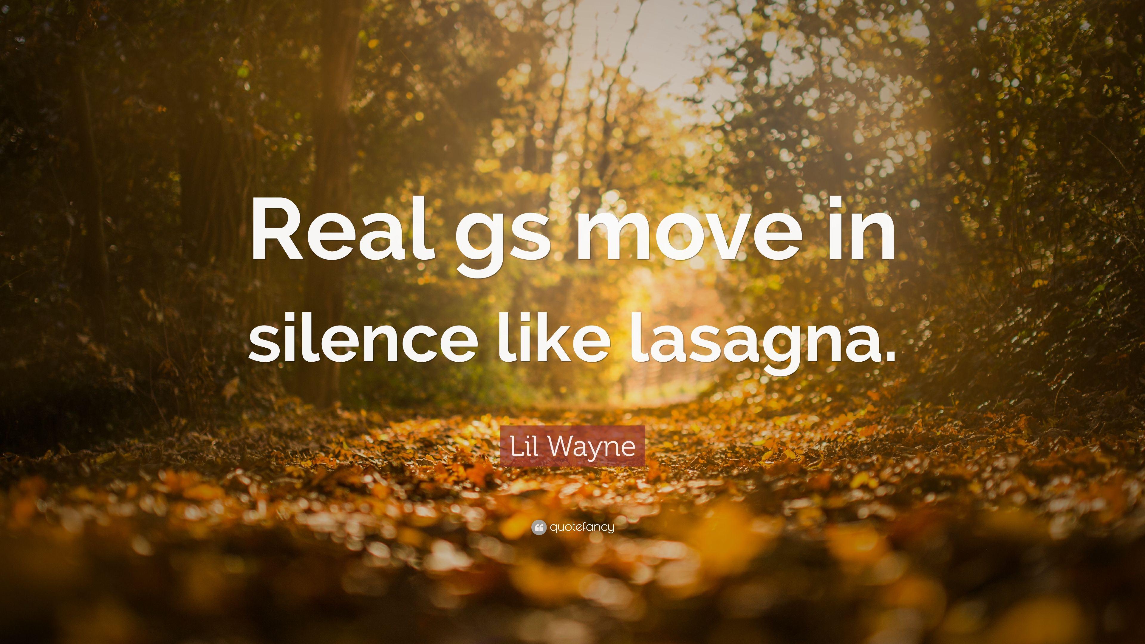 Lil Wayne Quote: “Real gs move in silence like lasagna.” 12