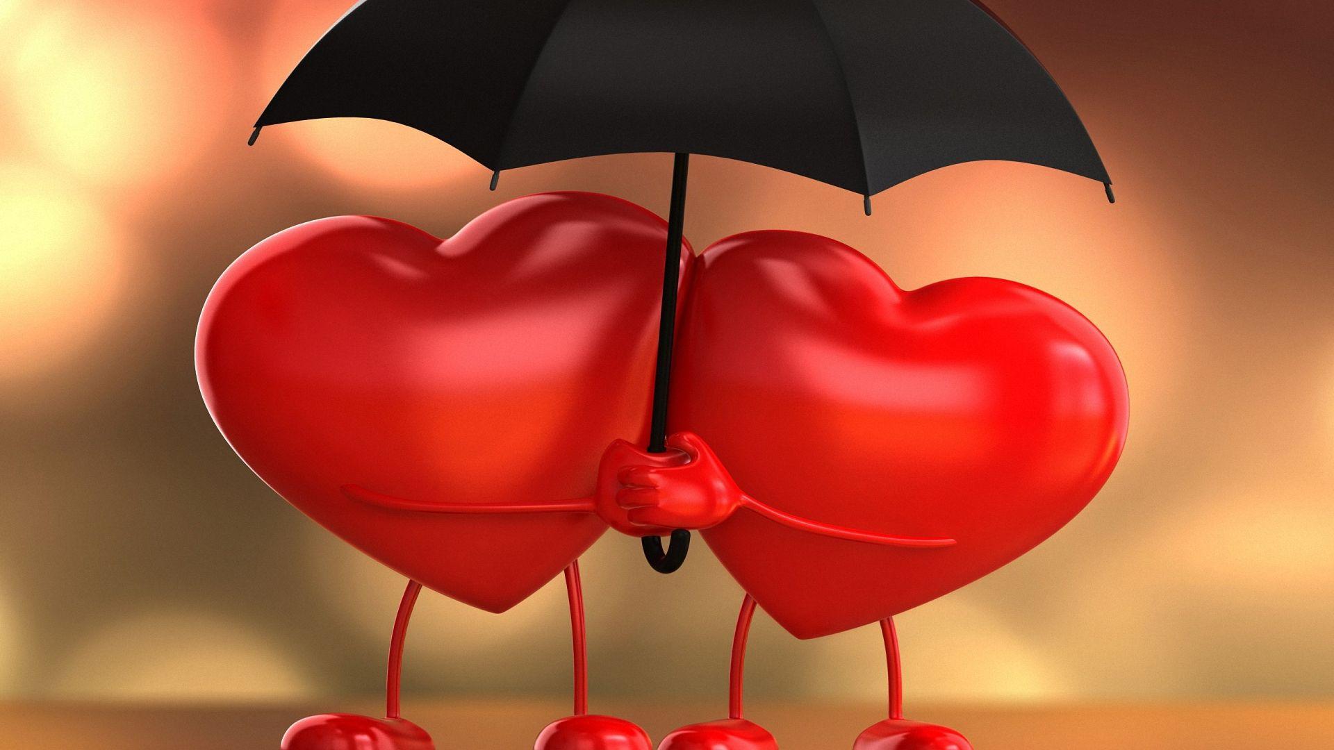 Free 1920x1080 Love Heart 3D Umbrella Heart Wallpaper Full HD 1080p