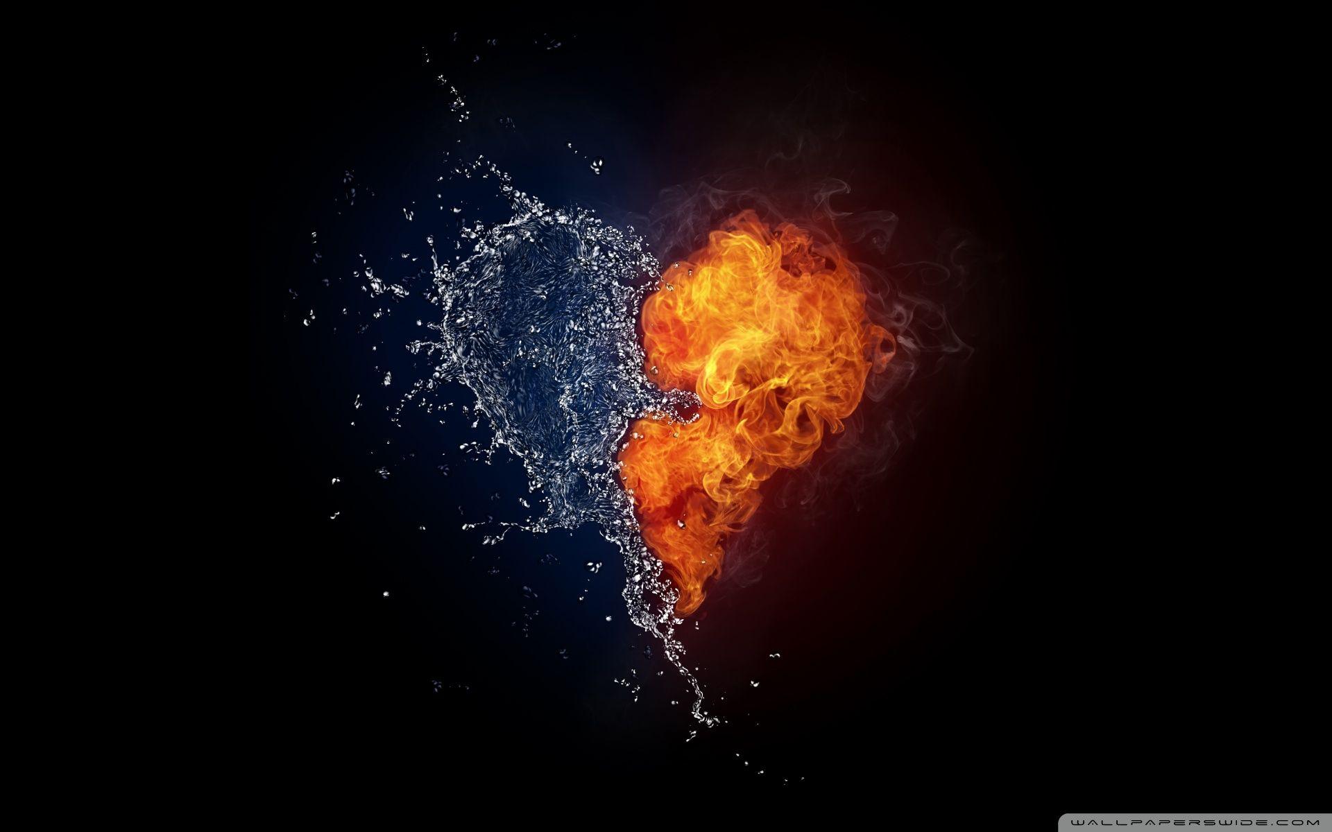 Water And Flames Heart ❤ 4K HD Desktop Wallpaper for 4K Ultra HD TV