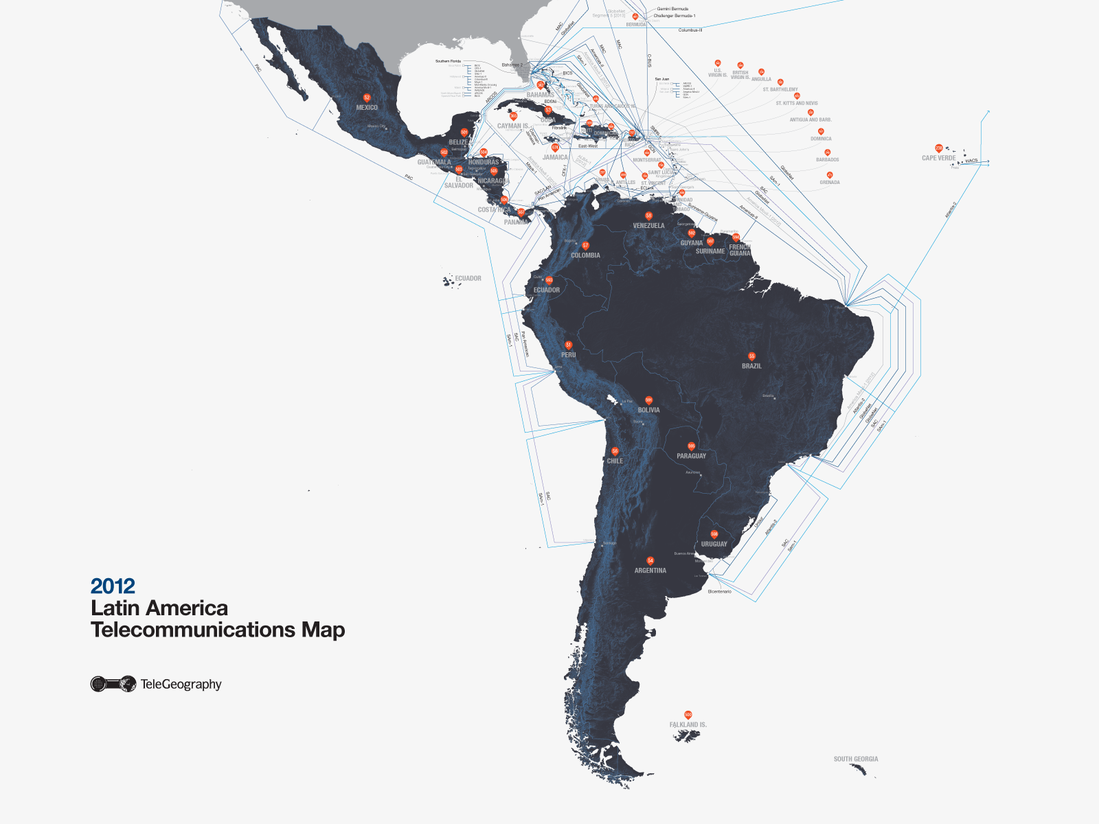 Latin America Telecommunications Map