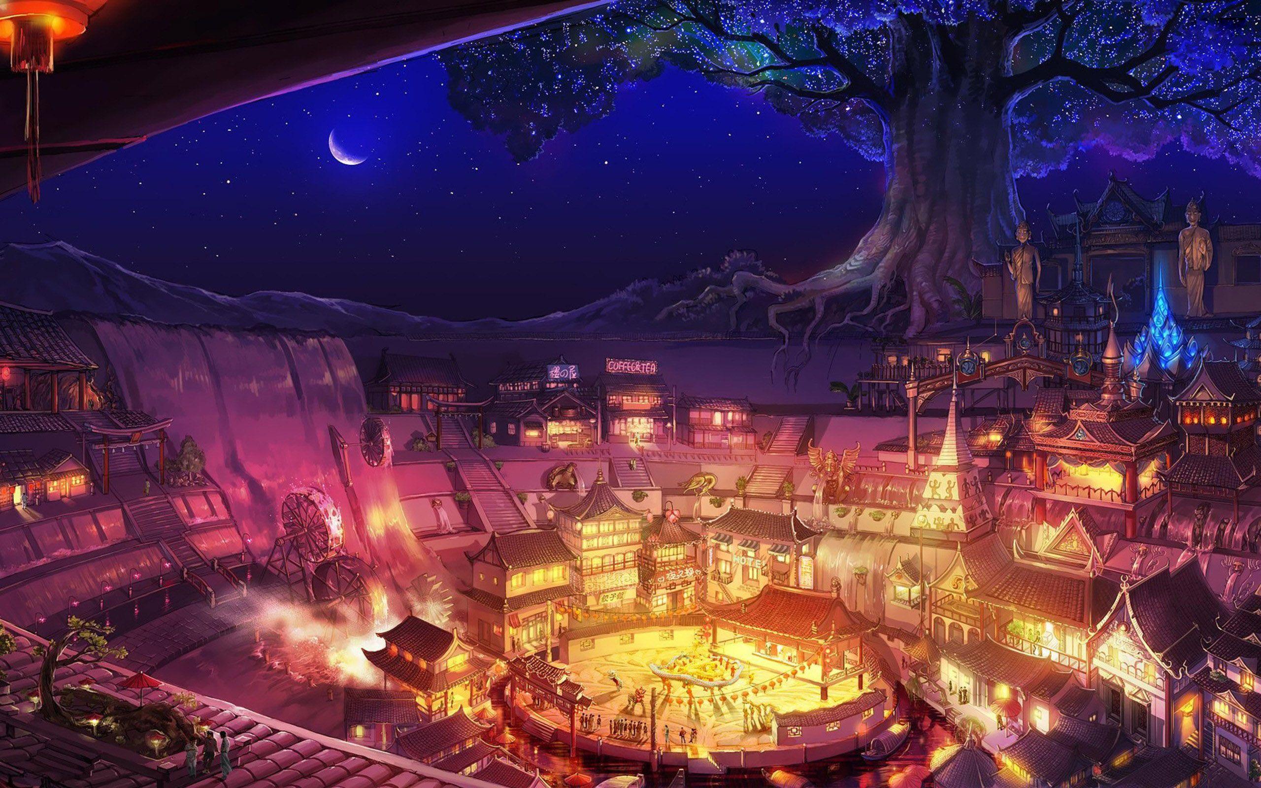 Wallpaper.wiki Arena Artwork Circus Fantasy Art Moon Night Trees PIC