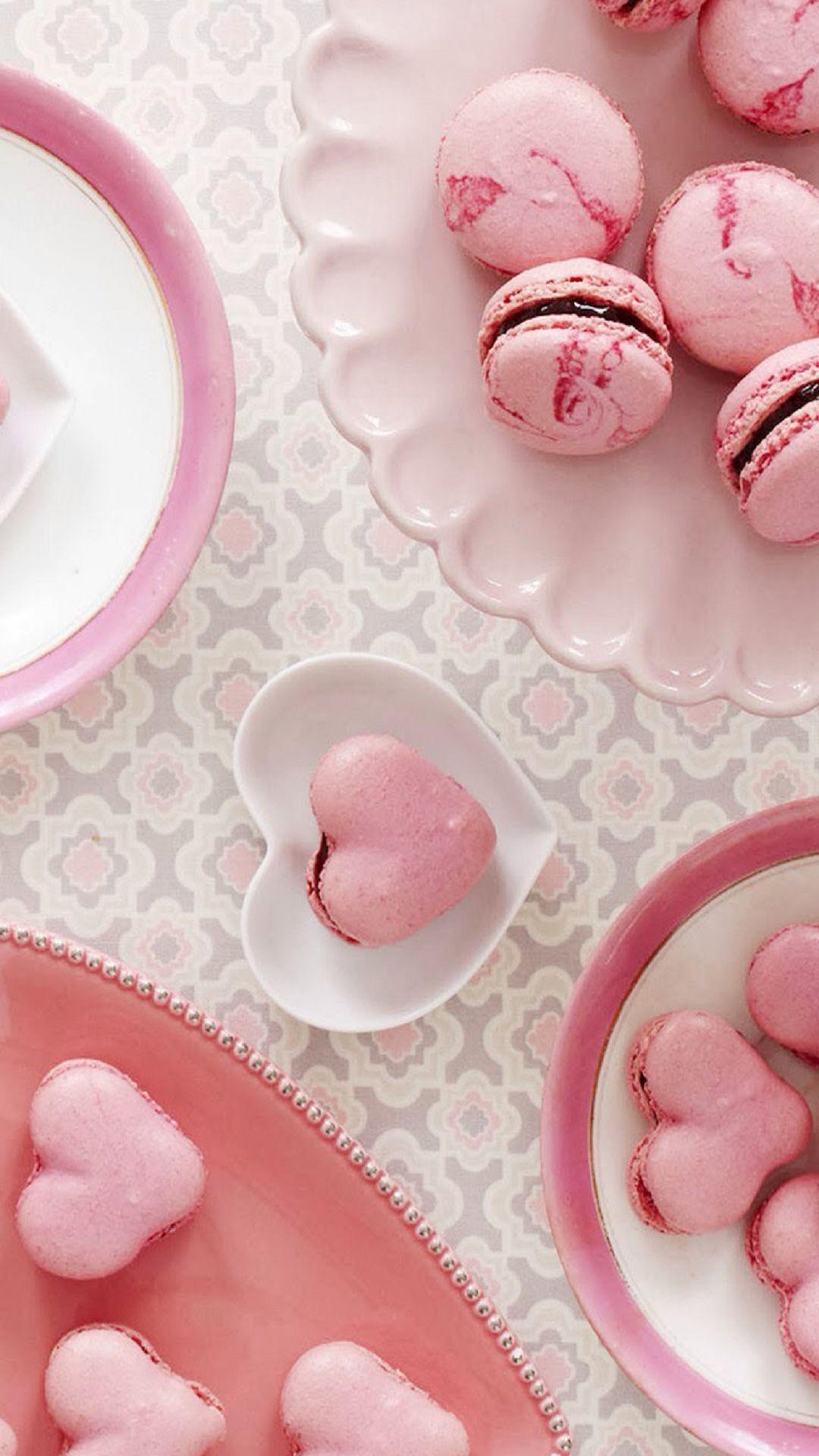 Pink Heart Macarons Android Wallpaper free download