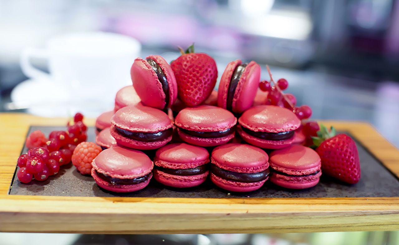 image Macaron Pink color Currant Strawberry Food Cookies Baking