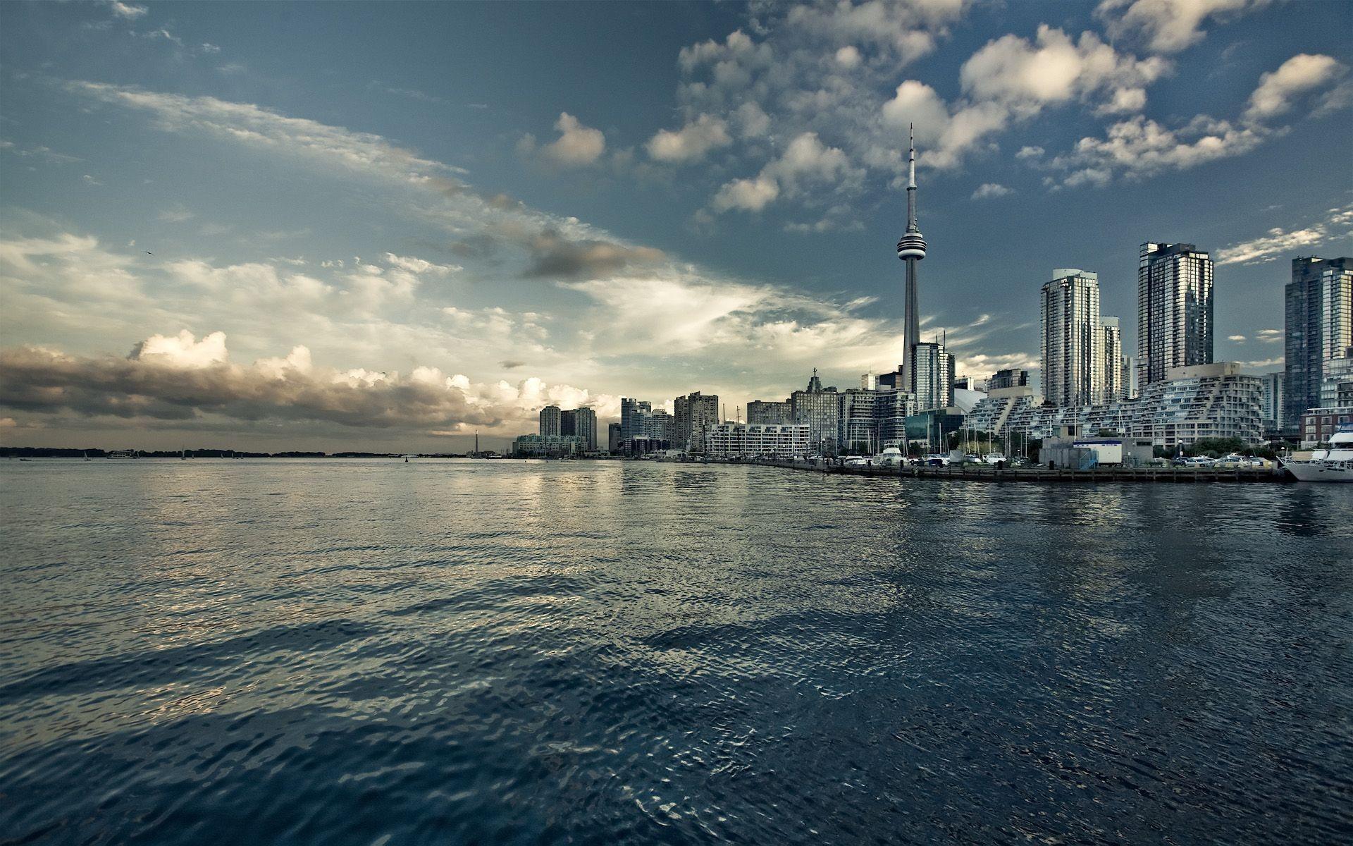World: Lake Ontario Toronto Canada CN Tower Wallpaper HD 1920x1200