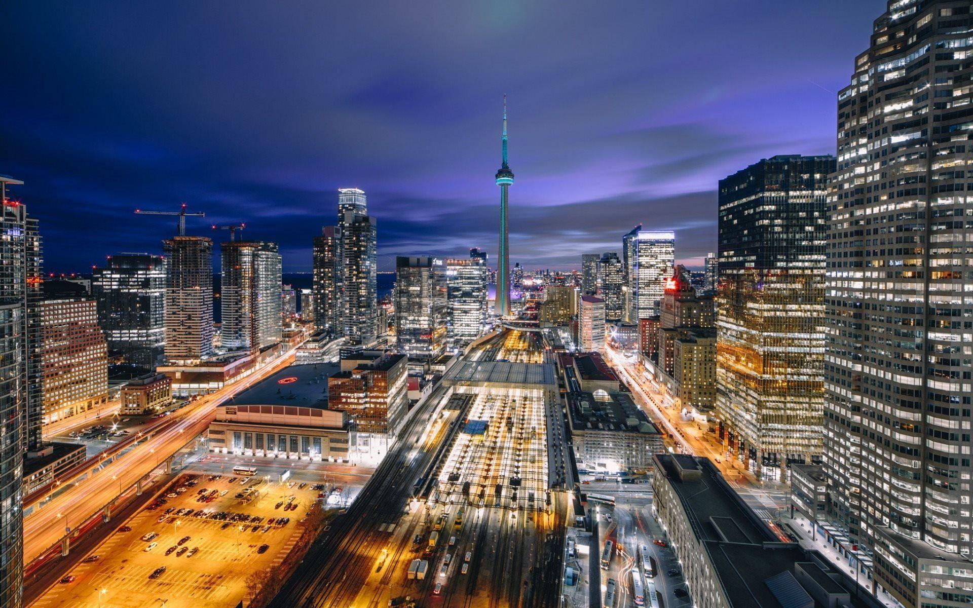 Download wallpaper Toronto, night, CN Tower, City Lights, Canada
