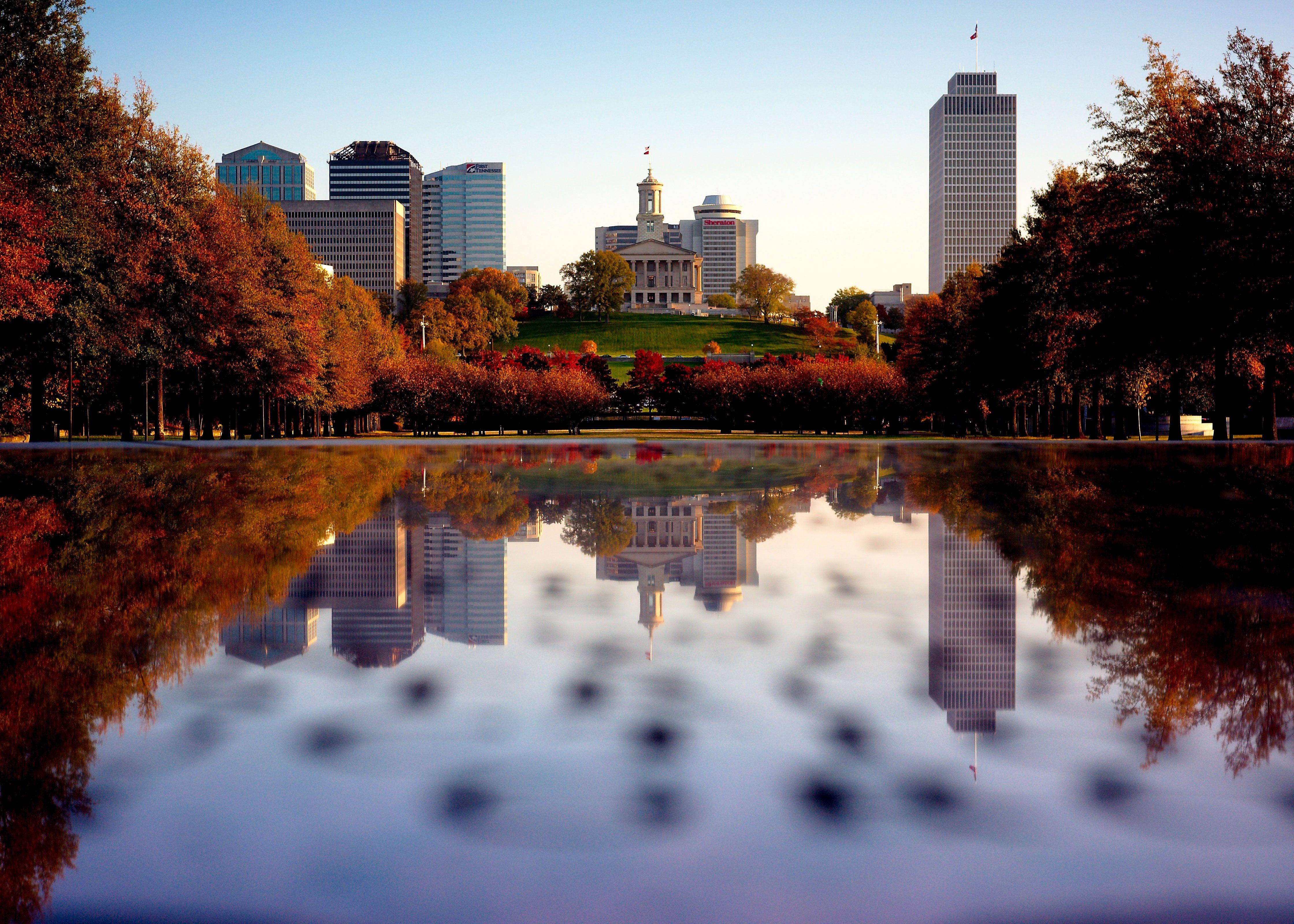 Other: Nashville Autumn Cityscape Tennessee State Capitol Reflection