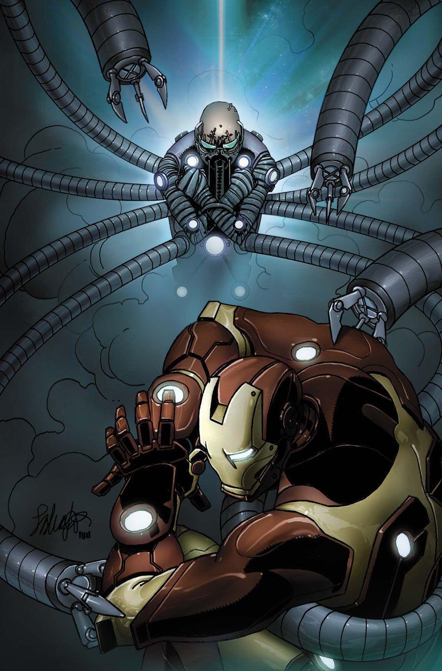 Doctor Octopus (Dr. Otto Octavius) vs. Iron Man (Tony Stark). art