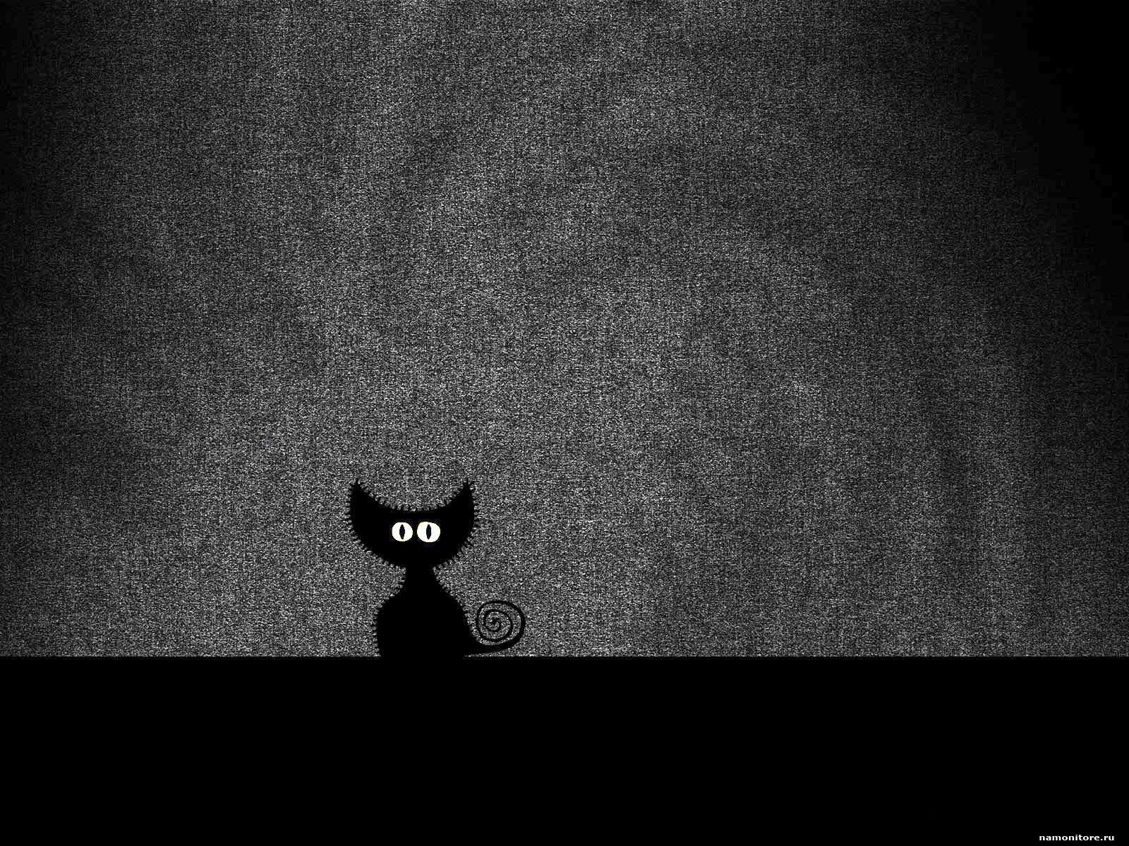 Black Cat in Dark Room, best, black, cats, drawed, grey 1600x1200