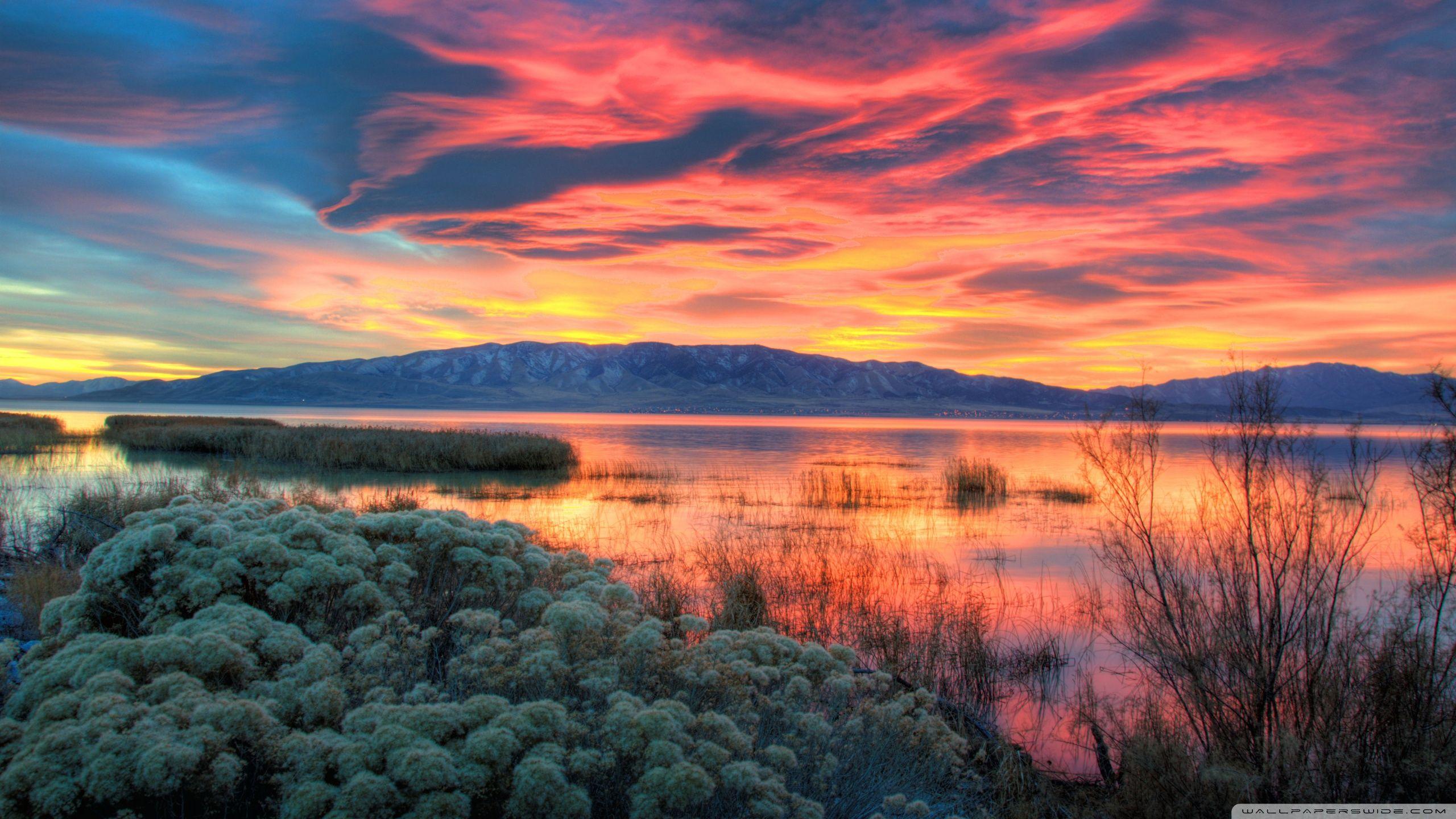 Fiery Sunset Over Utah Lake ❤ 4K HD Desktop Wallpaper for 4K Ultra