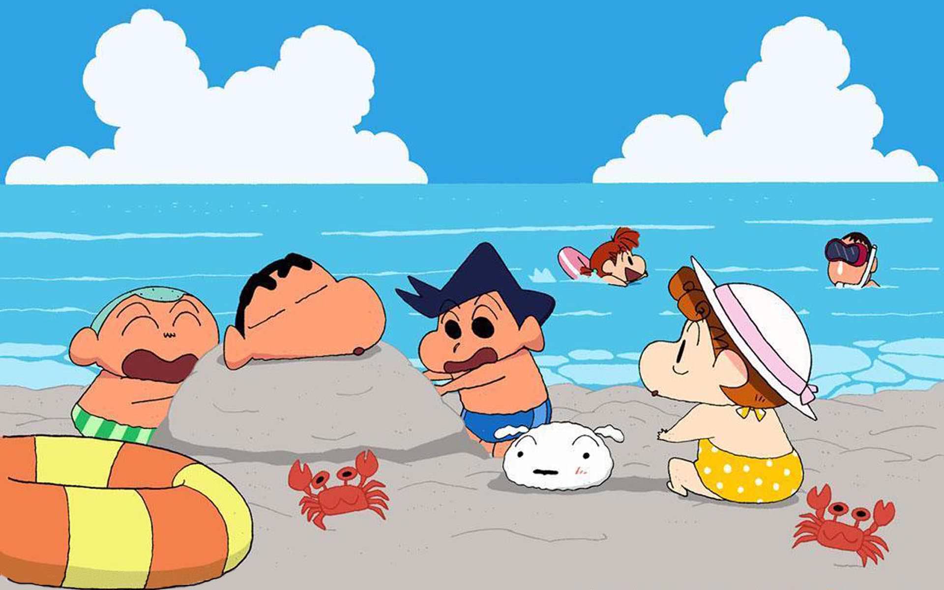 Shin Chan And Friends Playing With Sand On The Beach Image HD