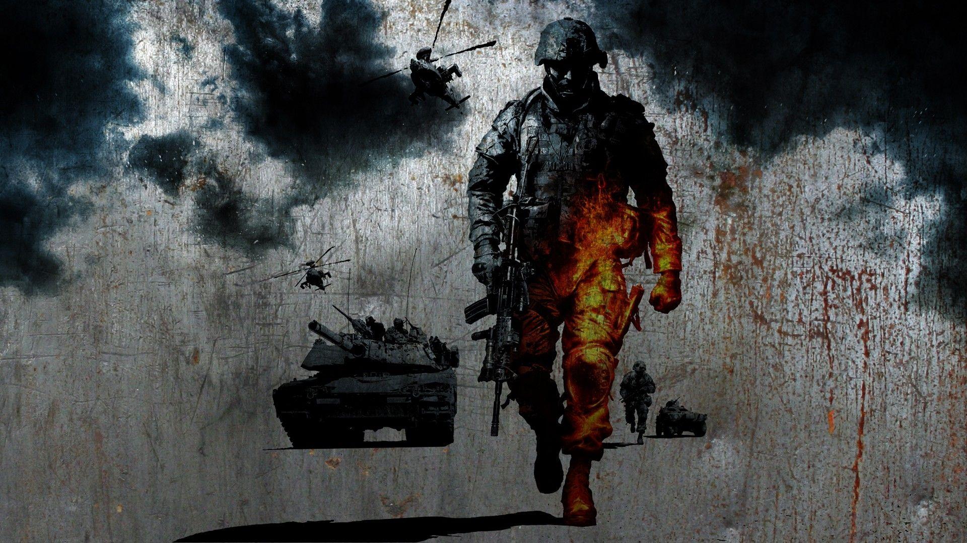 Download Wallpaper 1920x1080 battlefield, soldier, graphics, tank