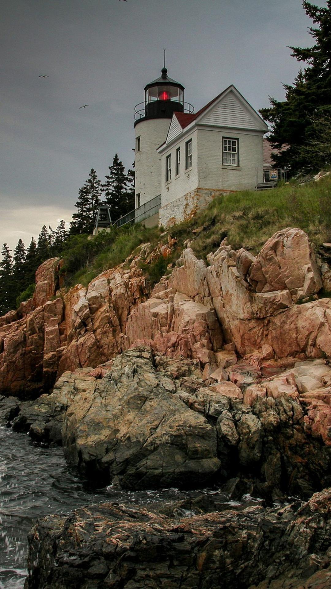 Landscapes trees maine rocks usa lighthouses sea wallpaper