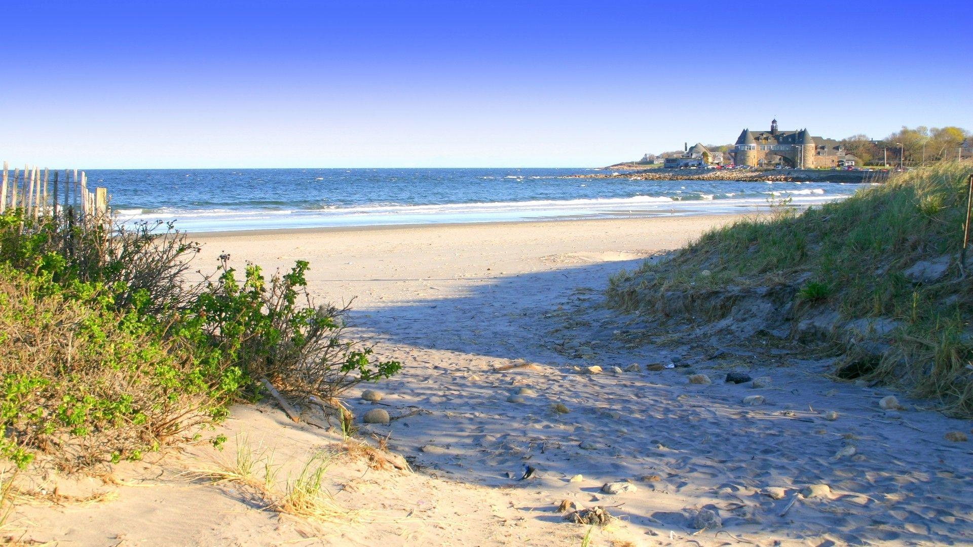 Beaches: Naraggansett Beach Rhode Island Bushes Pathway Mansion Dual