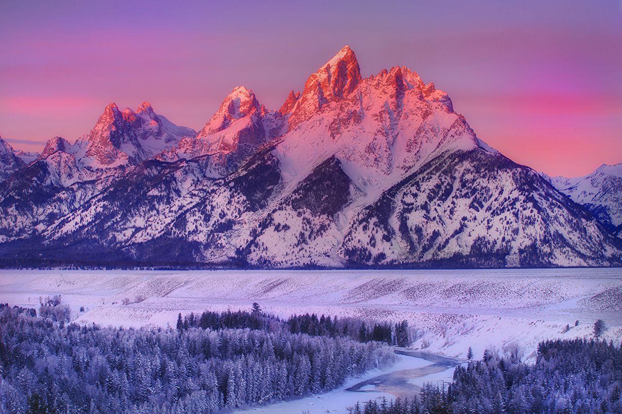Wallpaper USA grand teton wyoming Nature Winter Mountains Snow