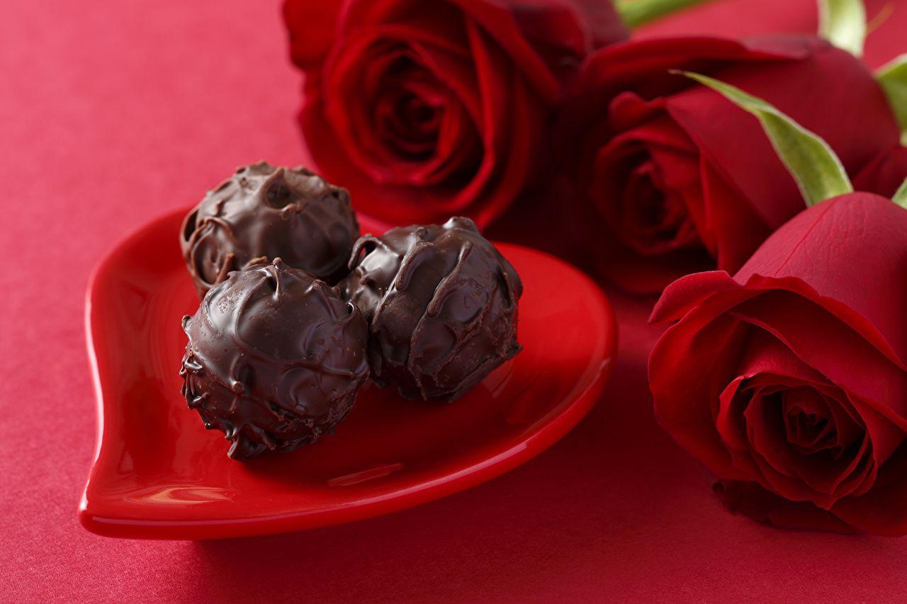 Chocolate Candy Roses Wine color Flowers Food Sweets
