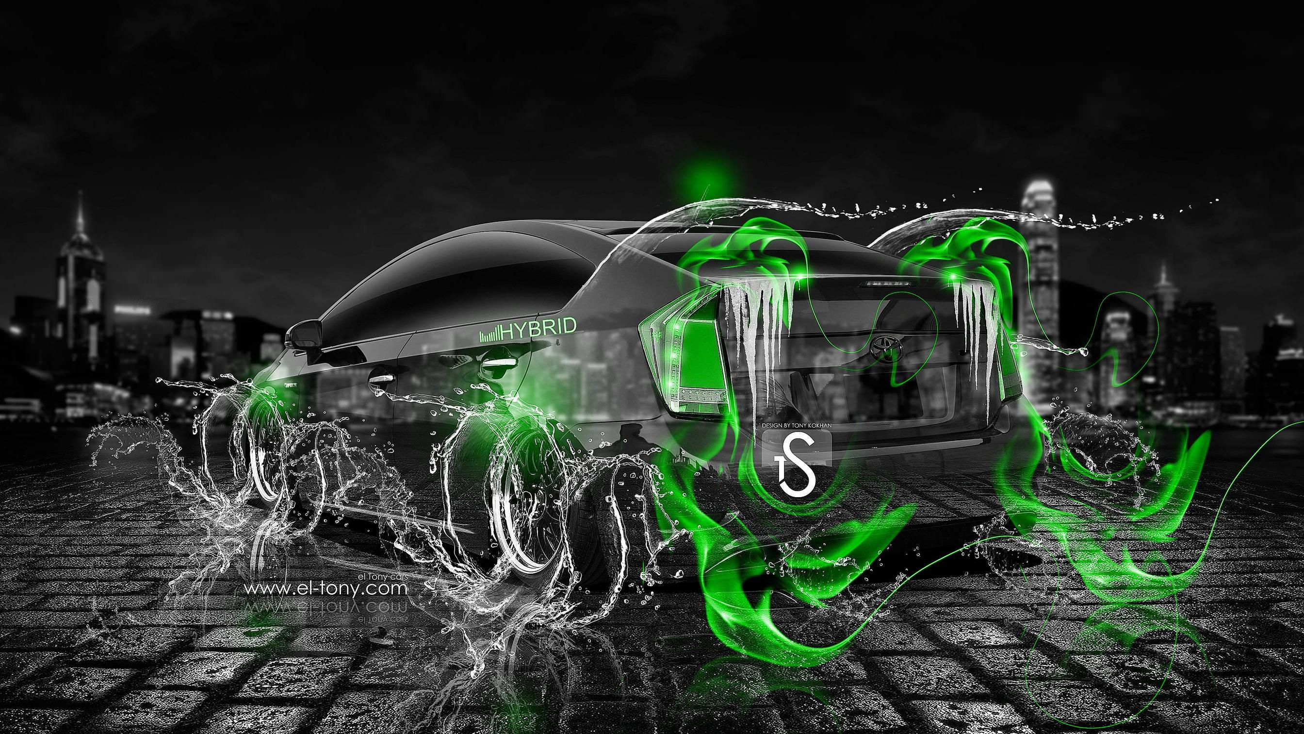 Toyota Prius Crystal Hybrid Green Fire Water Car 2013 HD Wallpaper