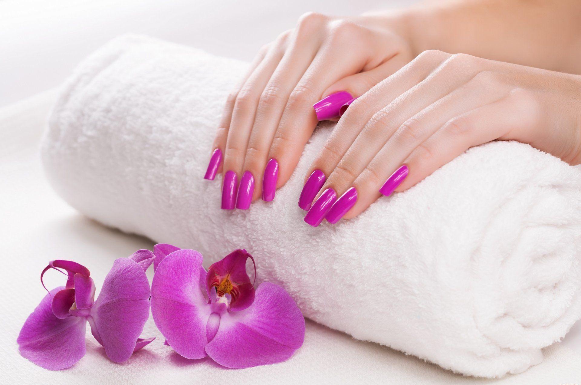 hands towel manicure orchid HD wallpaper