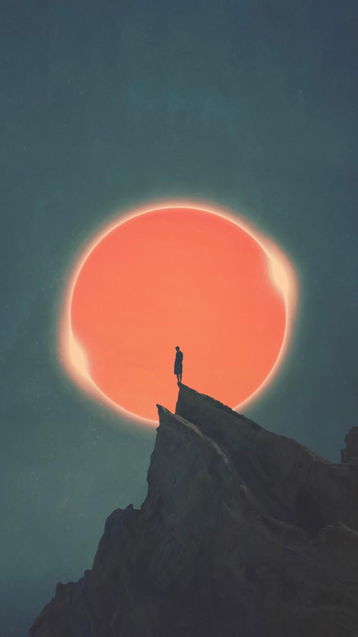 Lone traveler atop a mountain [Wallpaper]