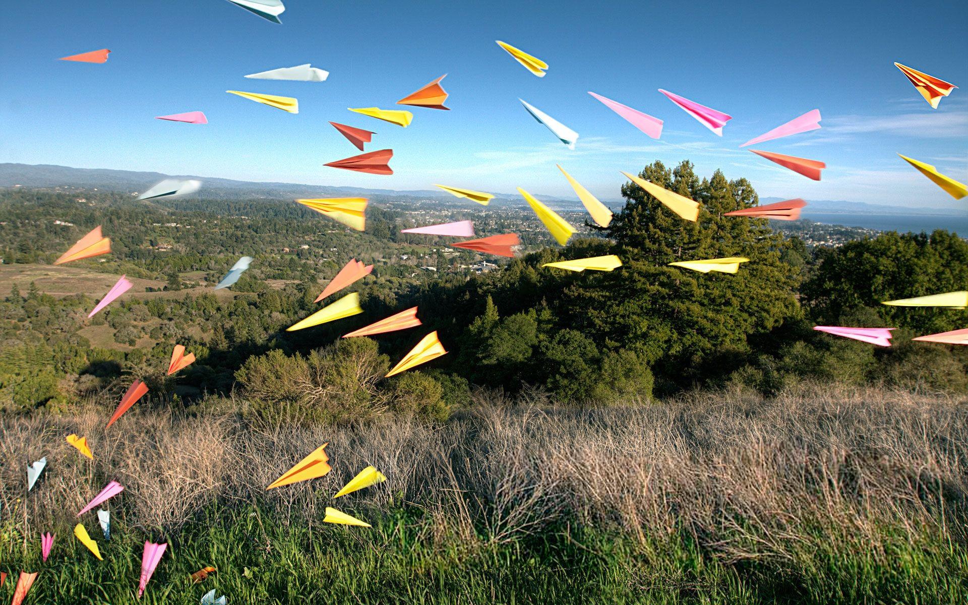 Wallpaper Paper airplanes, Origami, Grass, Flying, Many HD, Picture
