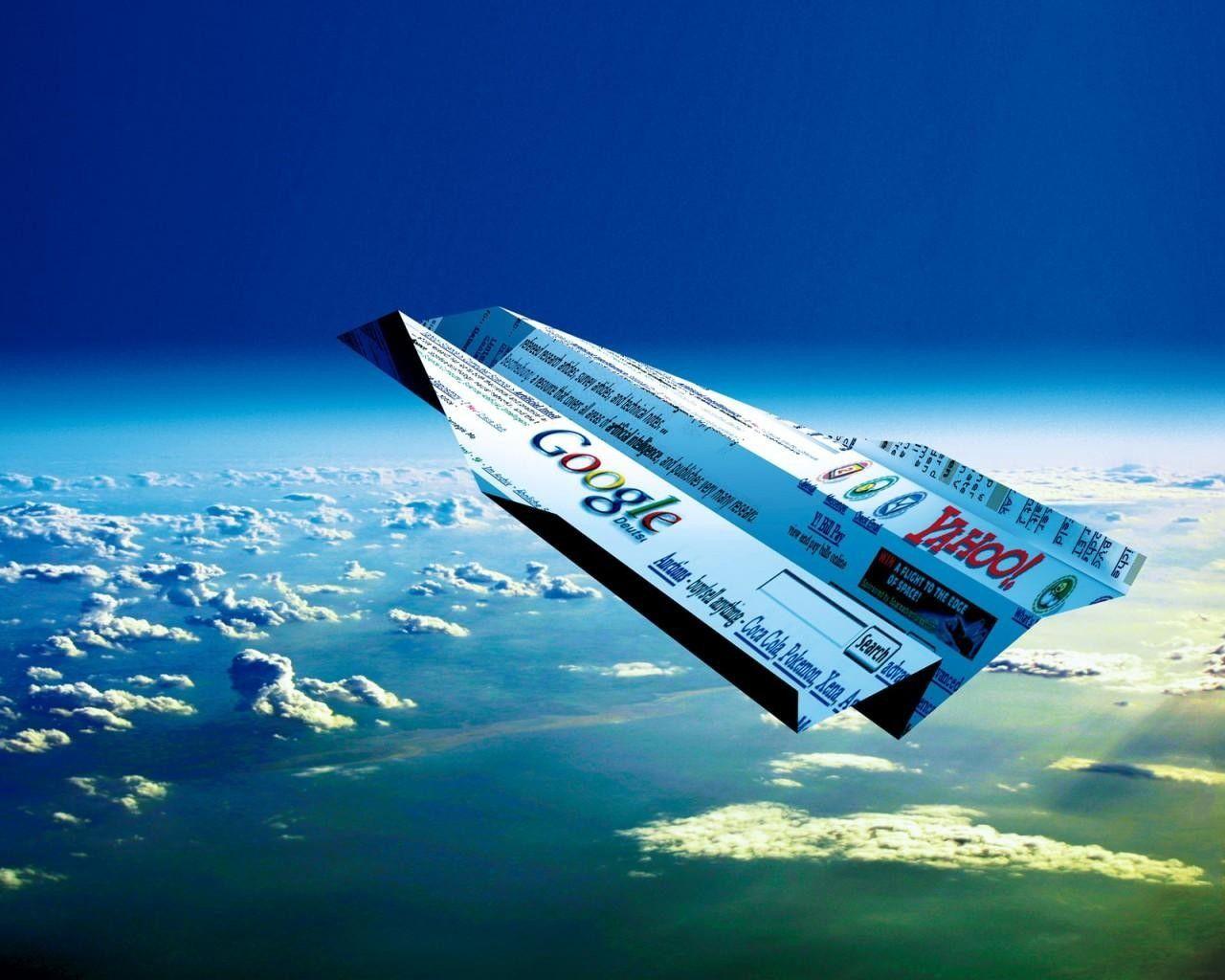 Paper airplane with Google wallpaper and image