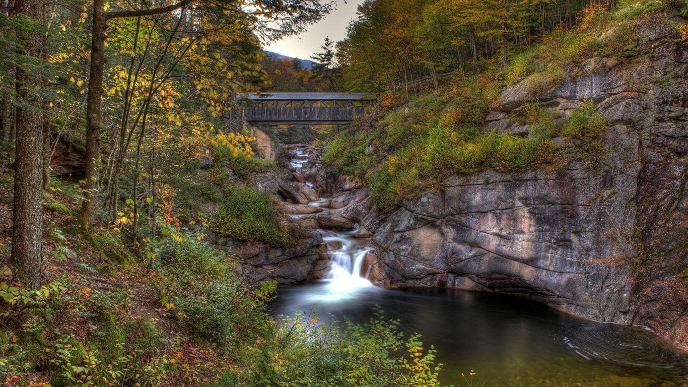 Bridges: Covered Bridge Franconia State Park New Hampshire River