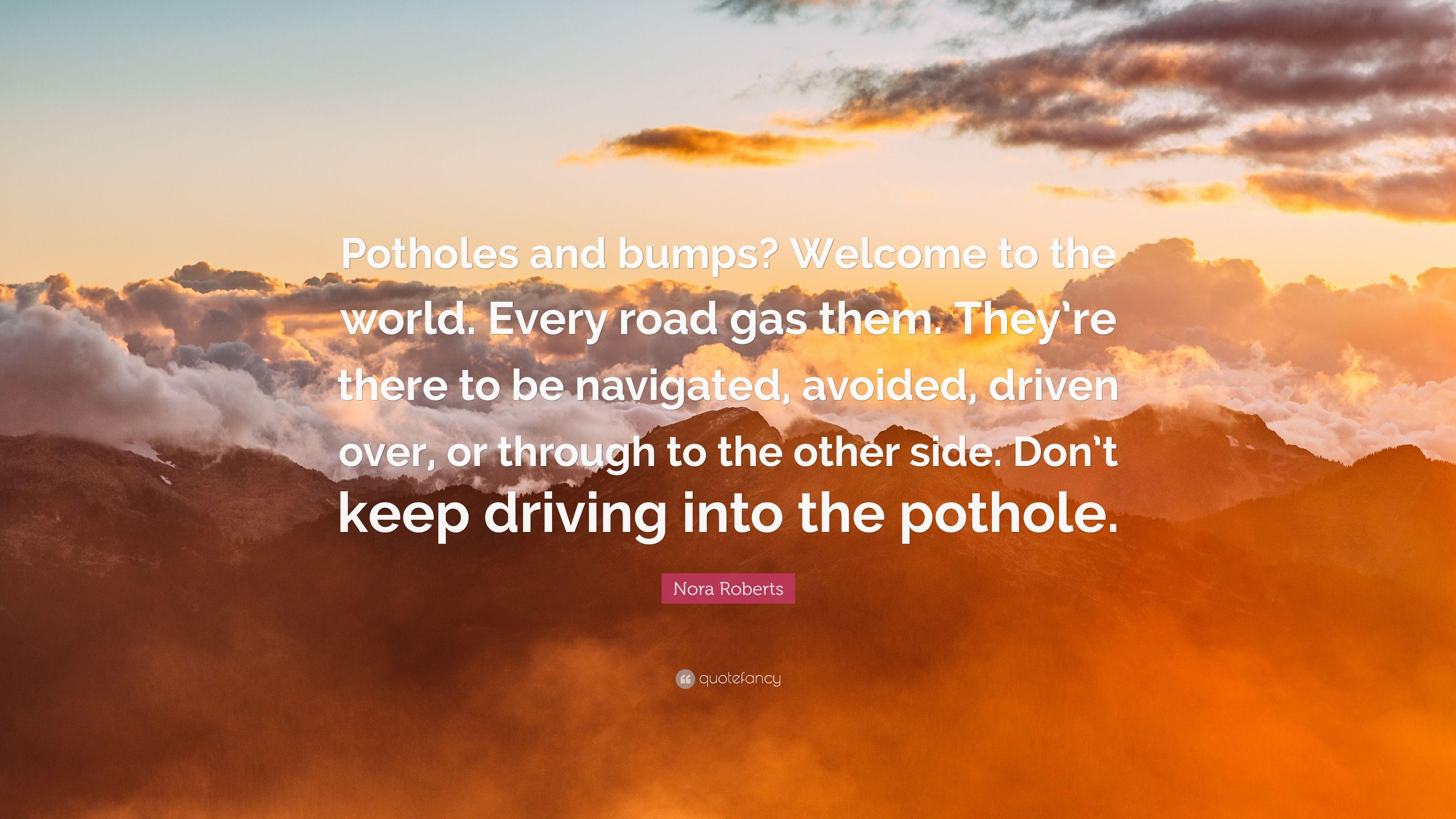 Nora Roberts Quote: “Potholes and bumps? Welcome to the world. Every