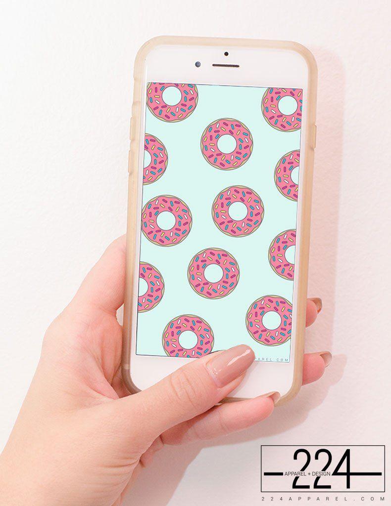 Donut Worry Be Happy Pattern iPhone Wallpaper FREE Instant Download