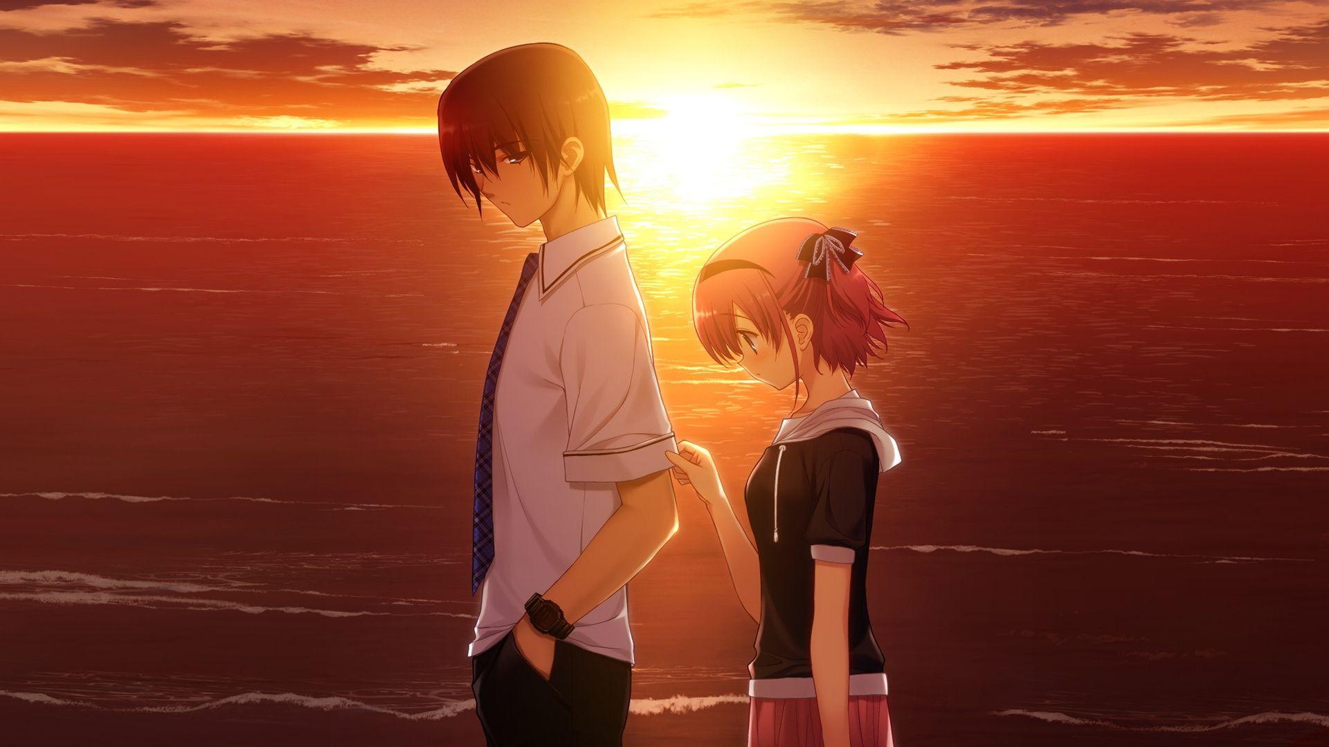 Download Anime HD Wallpaper Background Image boy girl sad sunset
