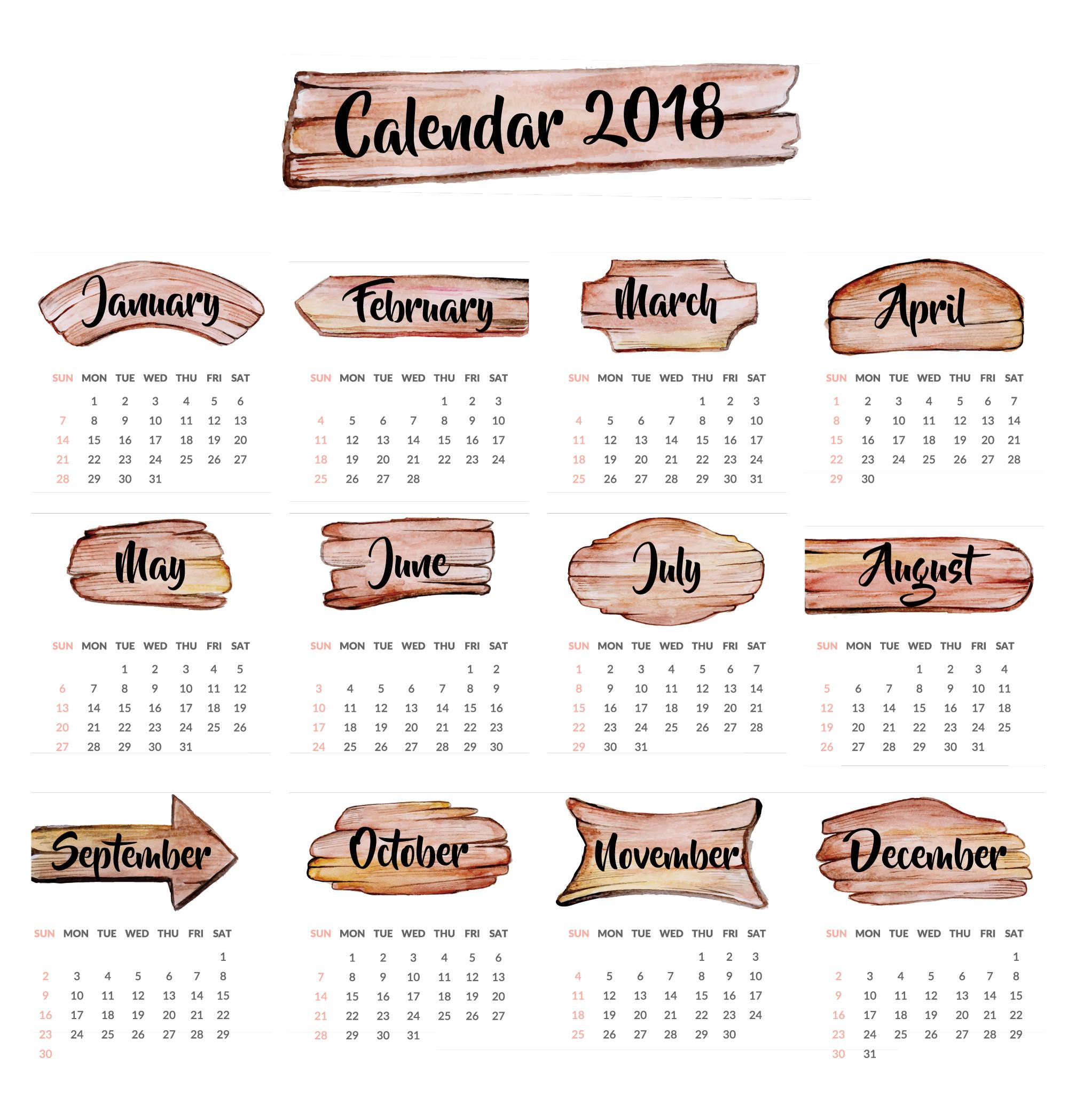 Year Calendar Wallpaper: Download Free 2018 Calendar