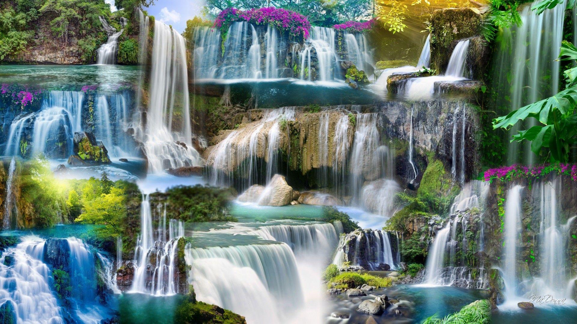 Waterfall Collage HD Desktop Background